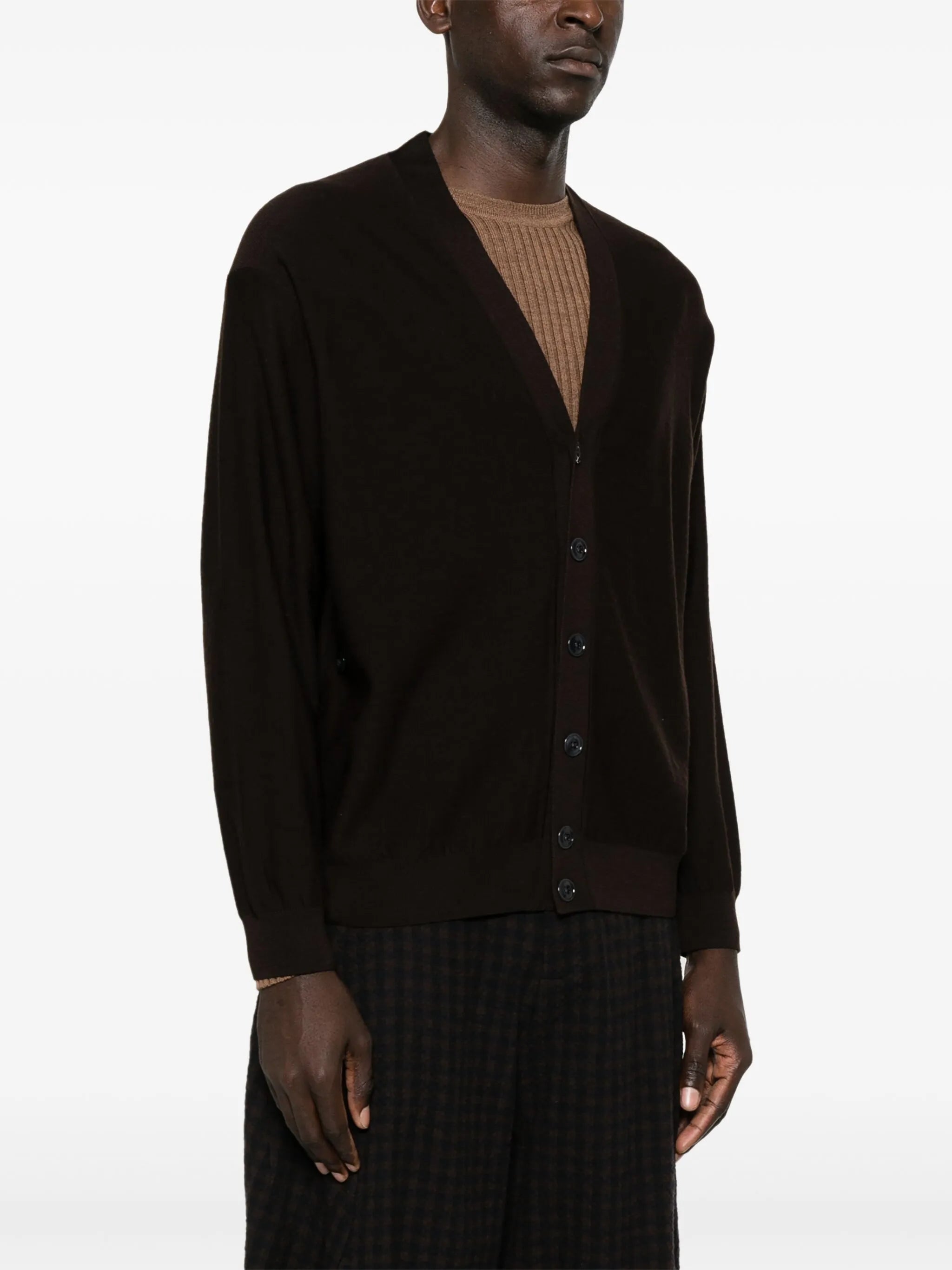 V-neck fine-knit cardigan