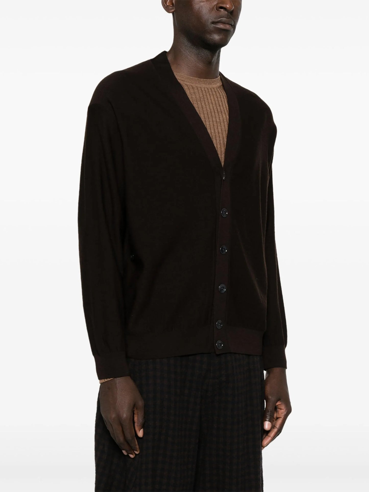 V-neck fine-knit cardigan