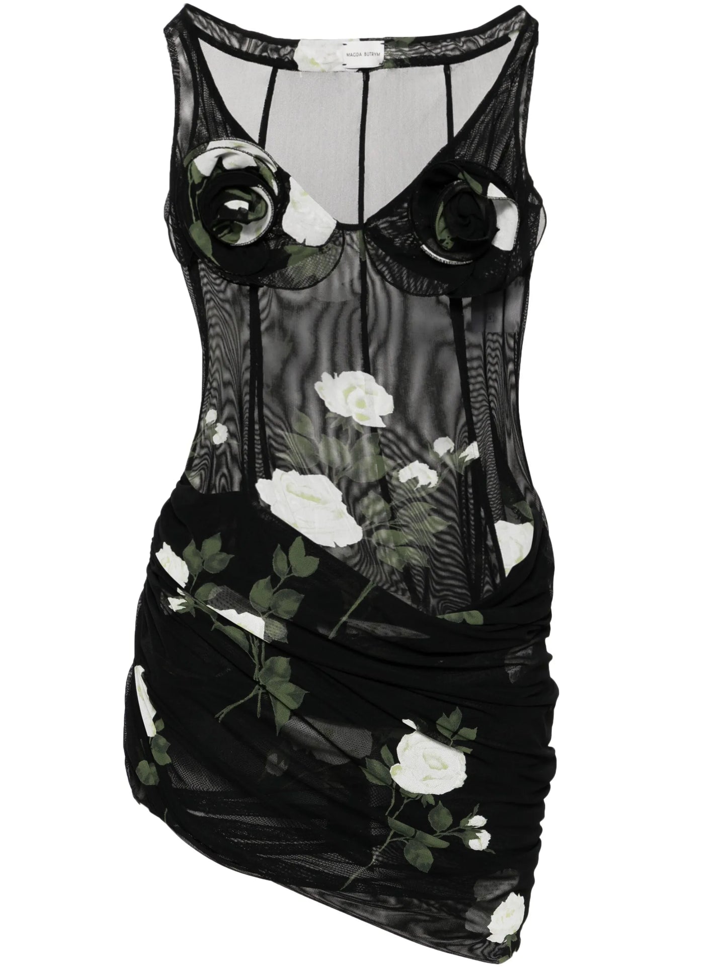 floral-applique draped minidress