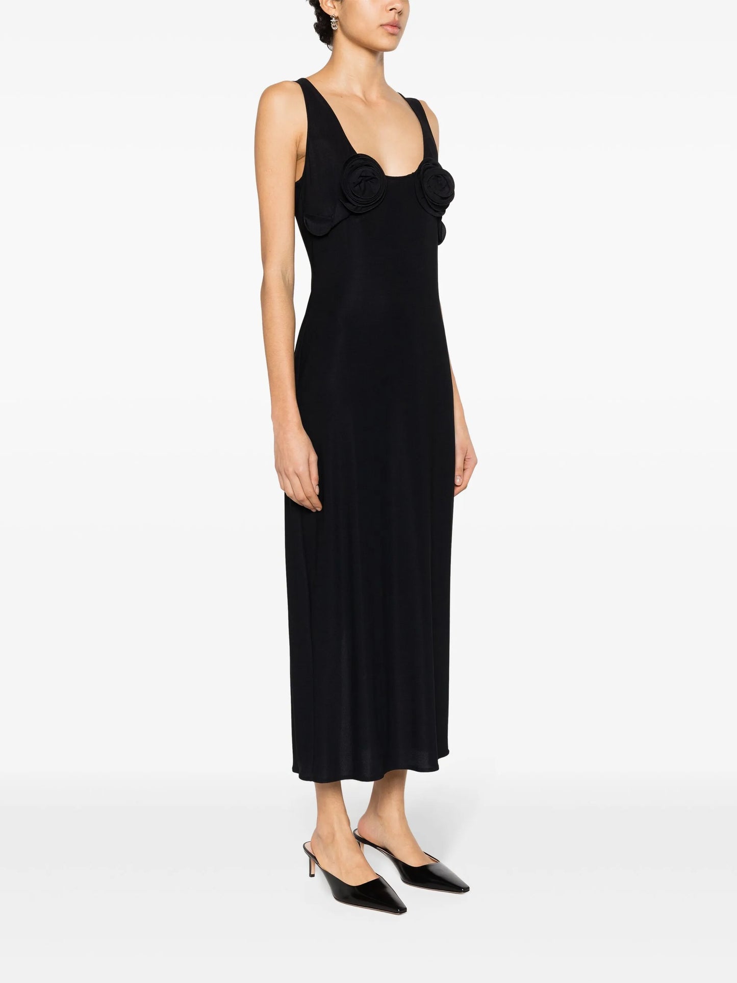 floral-appliqué midi dress
