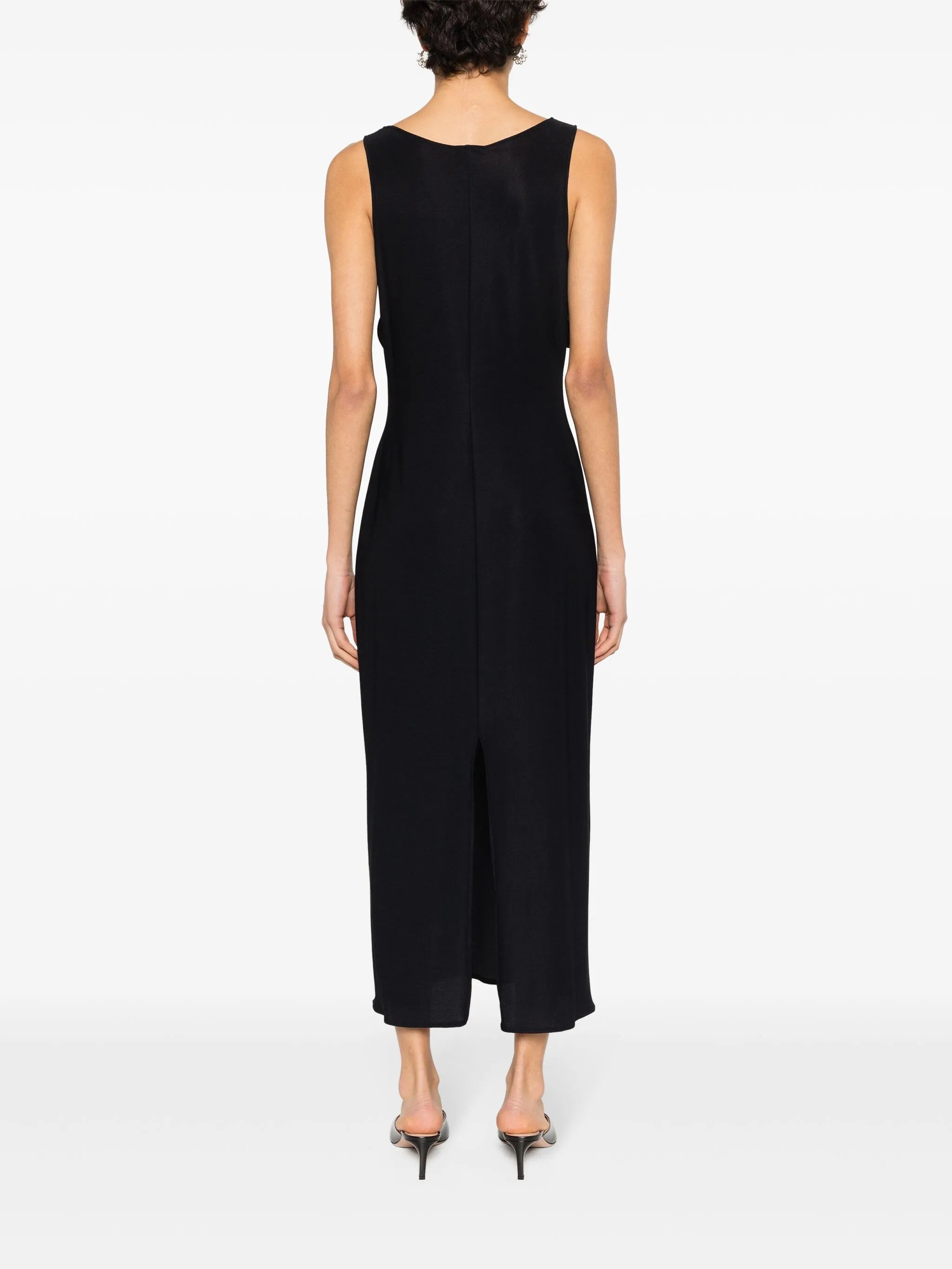 floral-appliqué midi dress