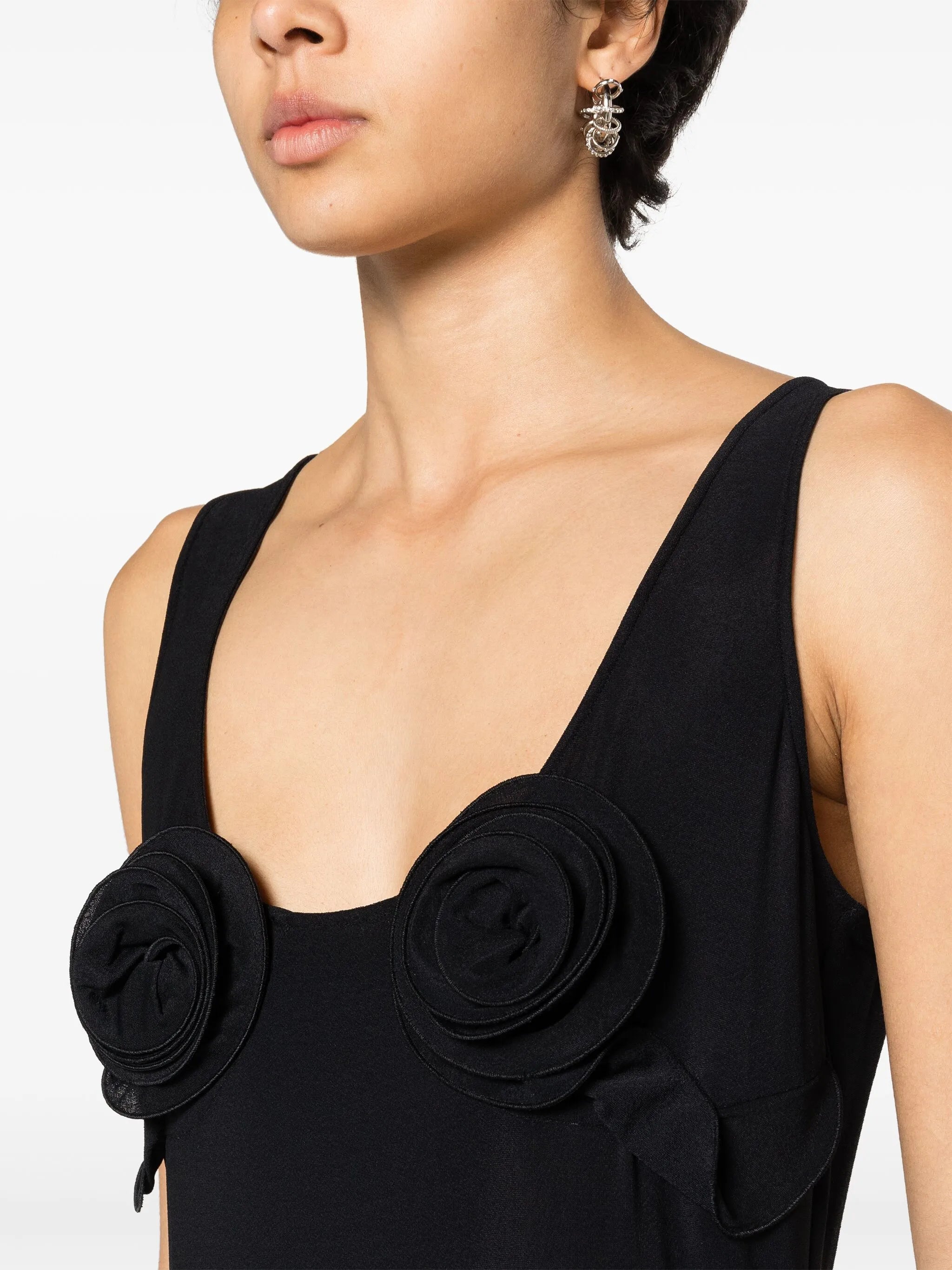floral-appliqué midi dress