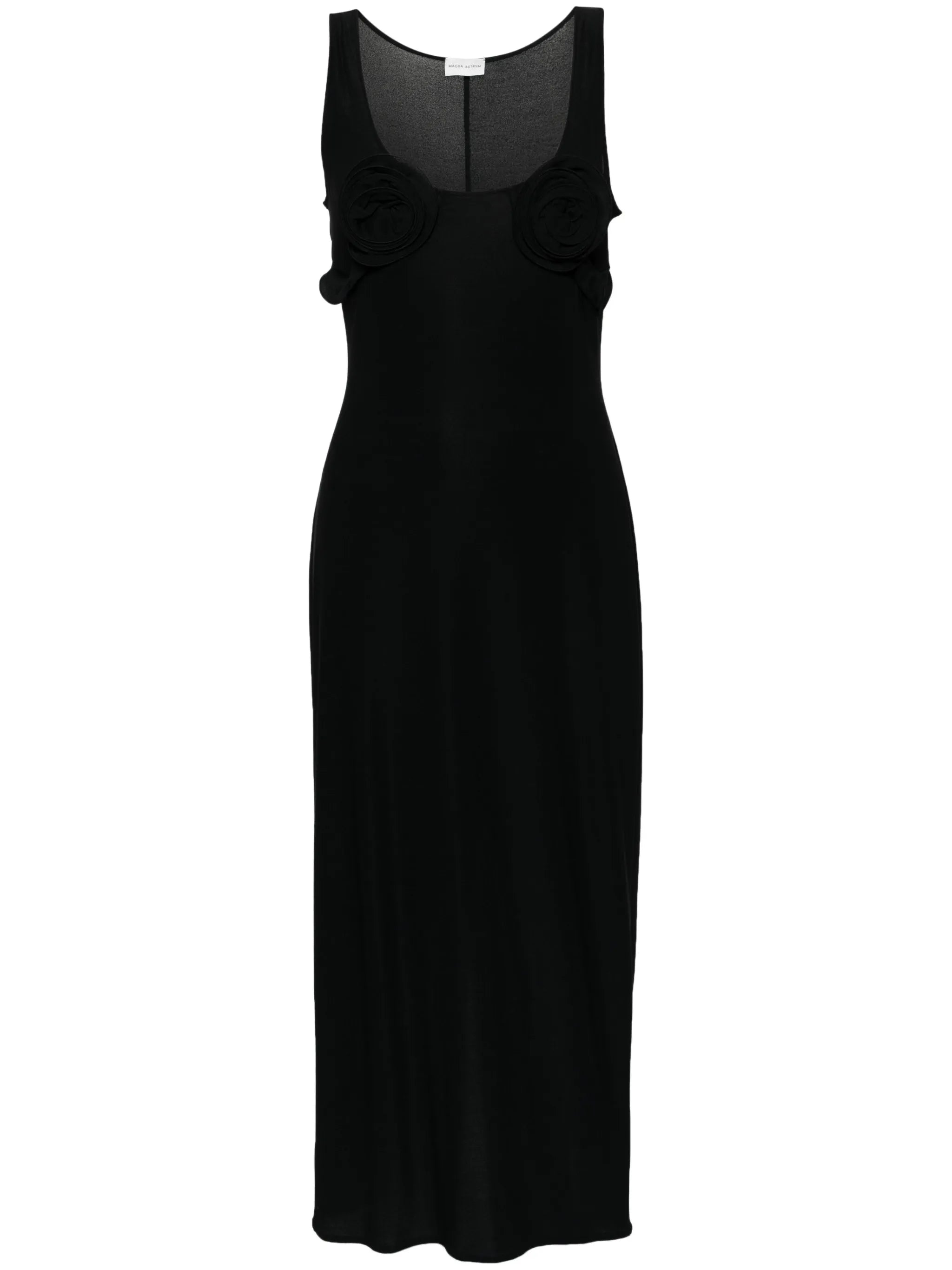 floral-appliqué midi dress