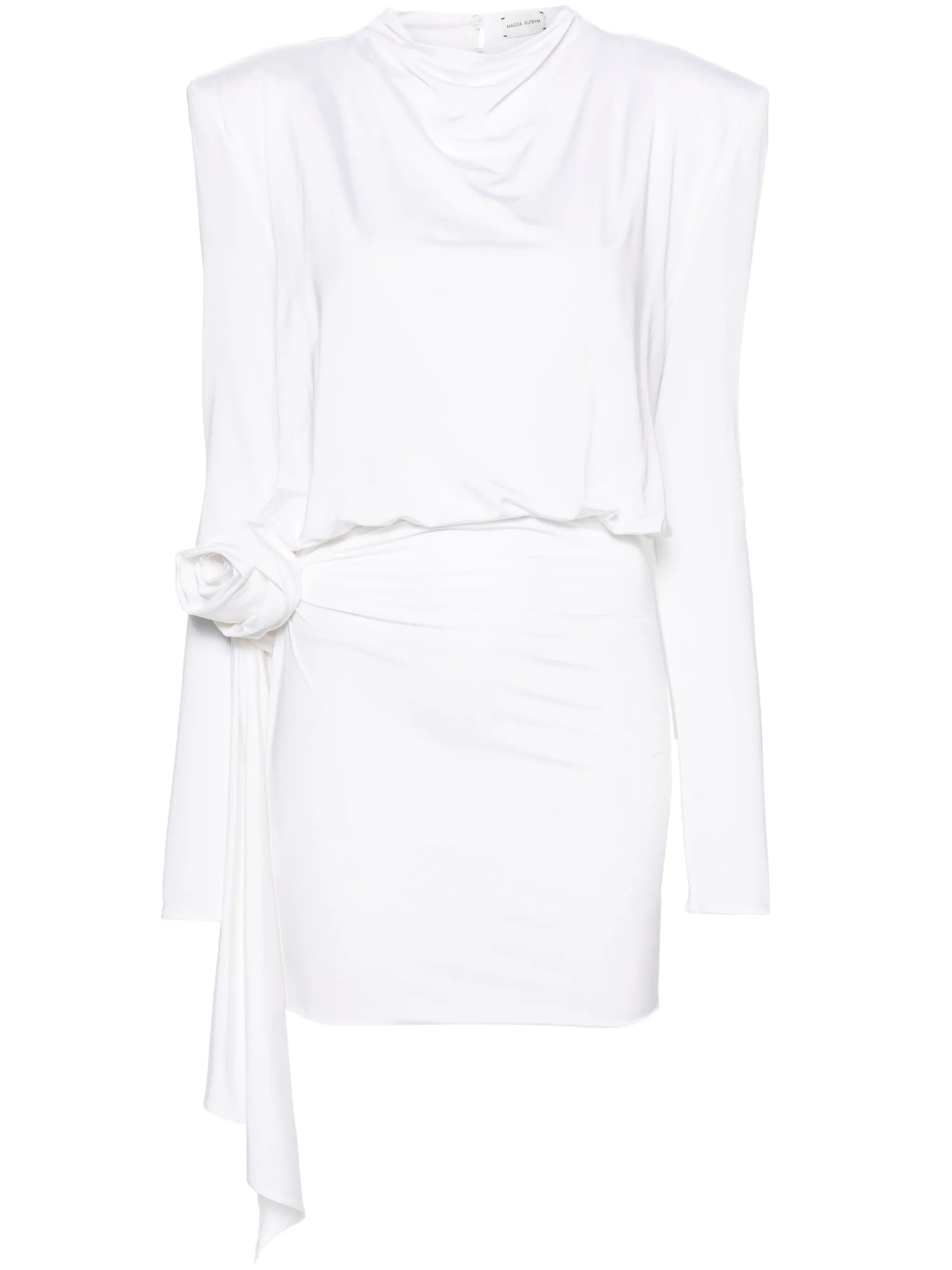 floral-appliqué draped minidress