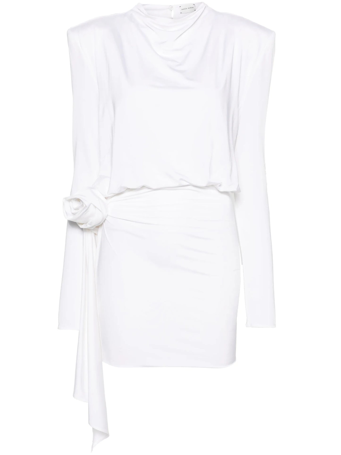 floral-appliqué draped minidress