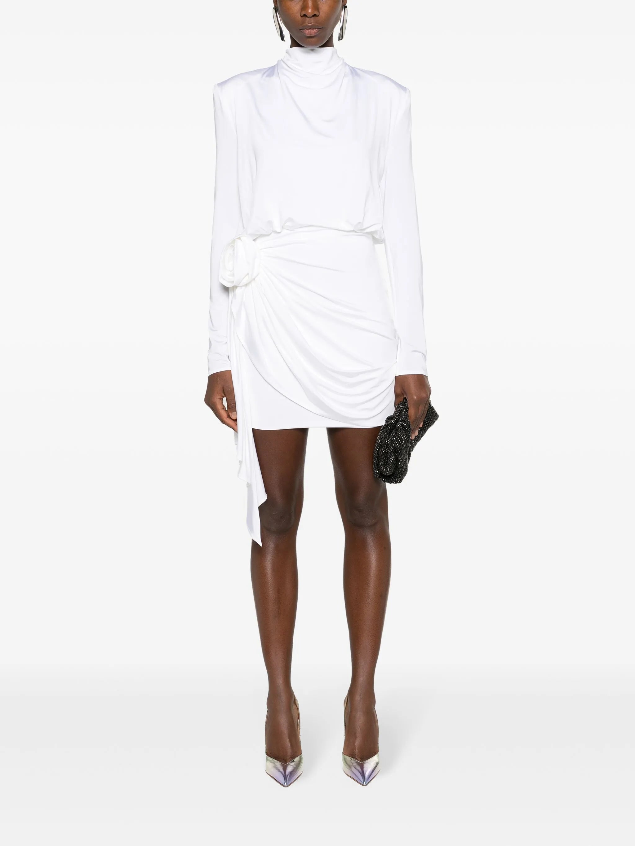 floral-appliqué draped minidress