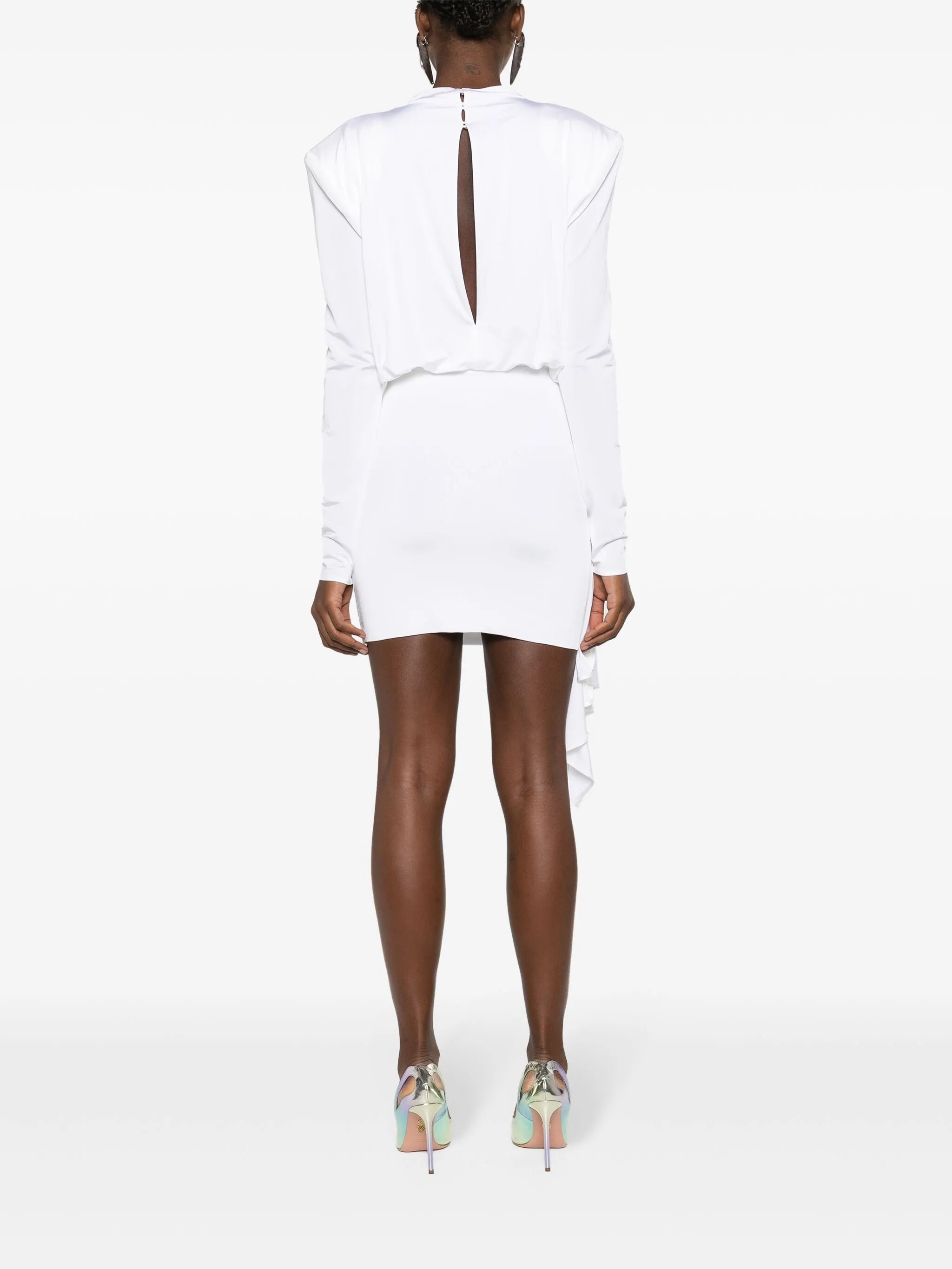 floral-appliqué draped minidress