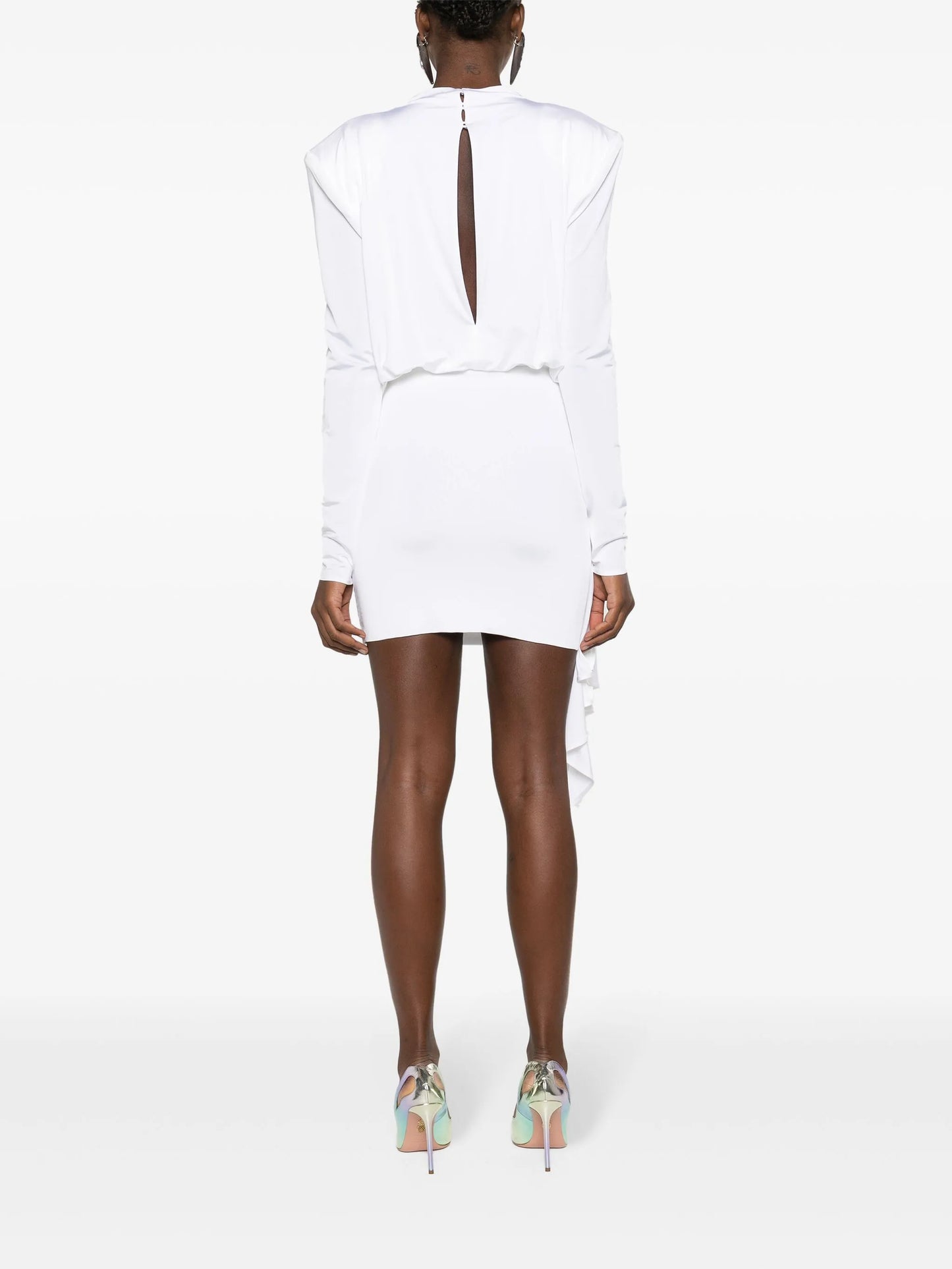 floral-appliqué draped minidress