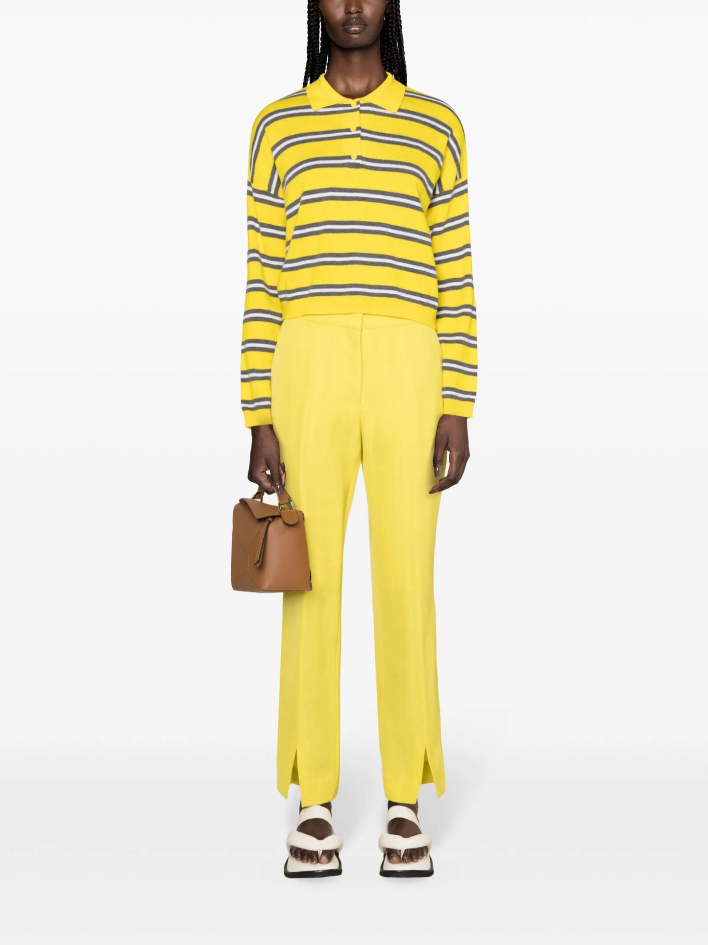 polo-collar striped jumper