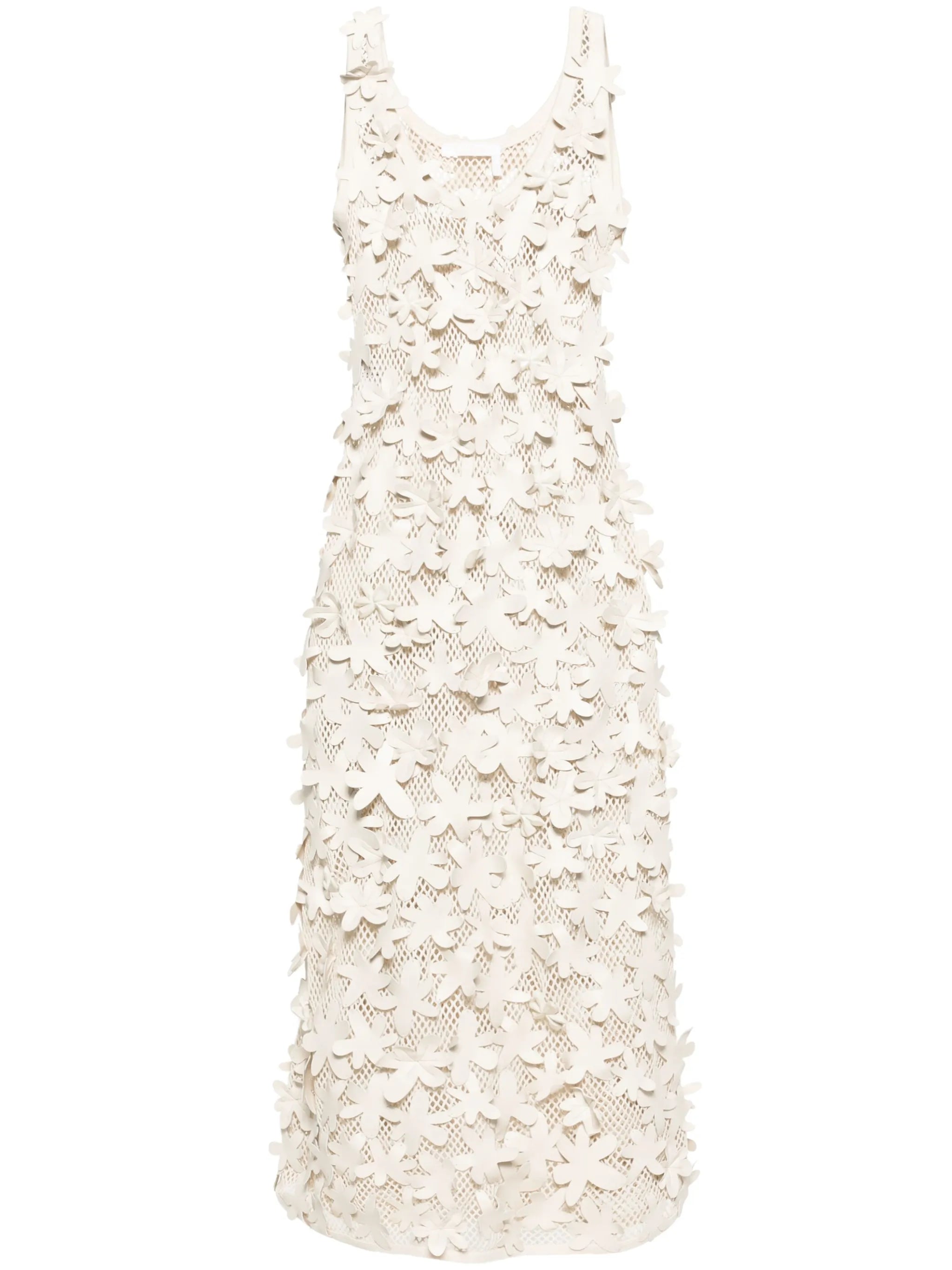 floral-appliqués open-knit dress