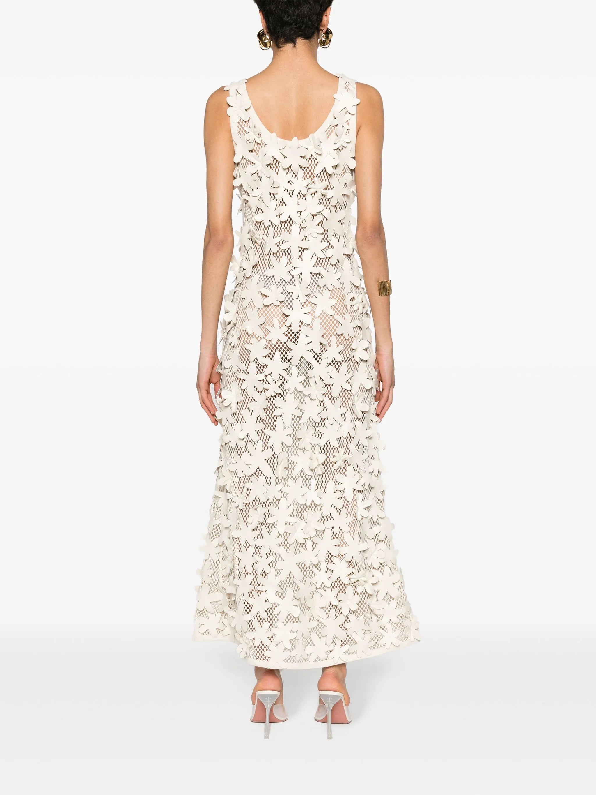 floral-appliqués open-knit dress
