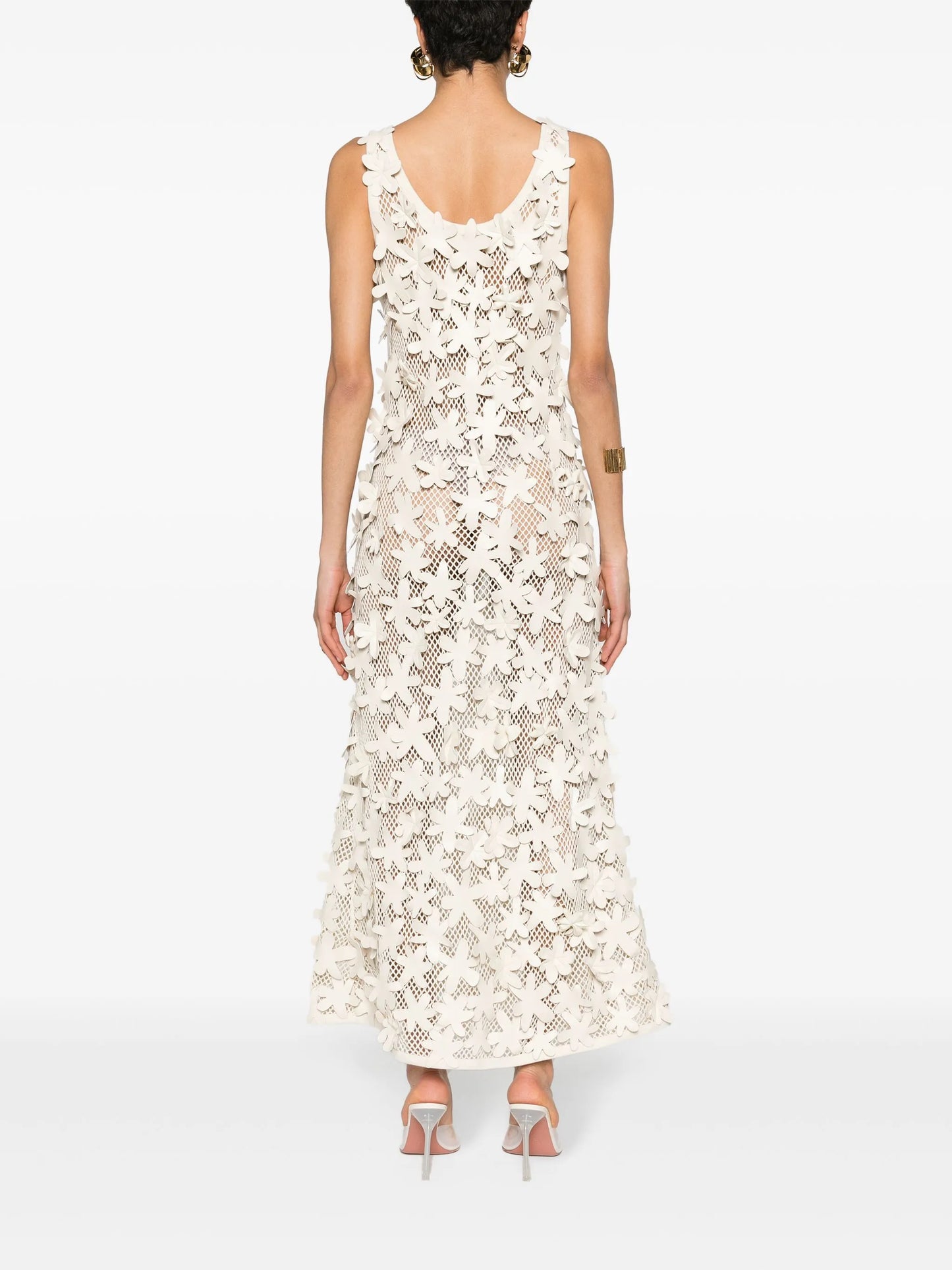 floral-appliqués open-knit dress