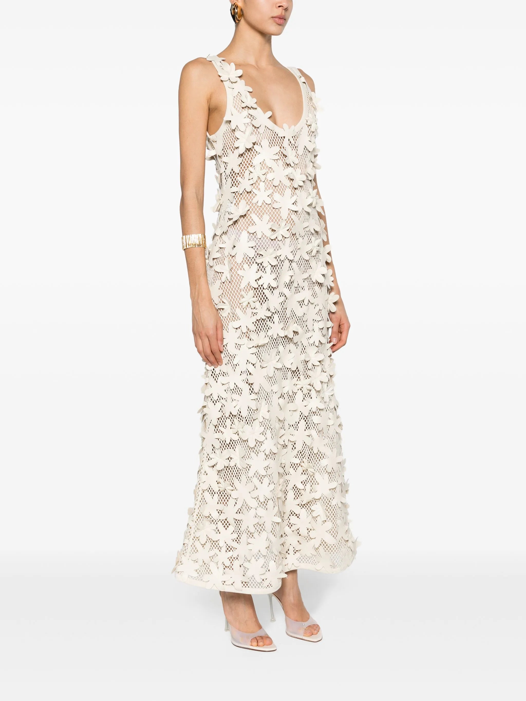 floral-appliqués open-knit dress