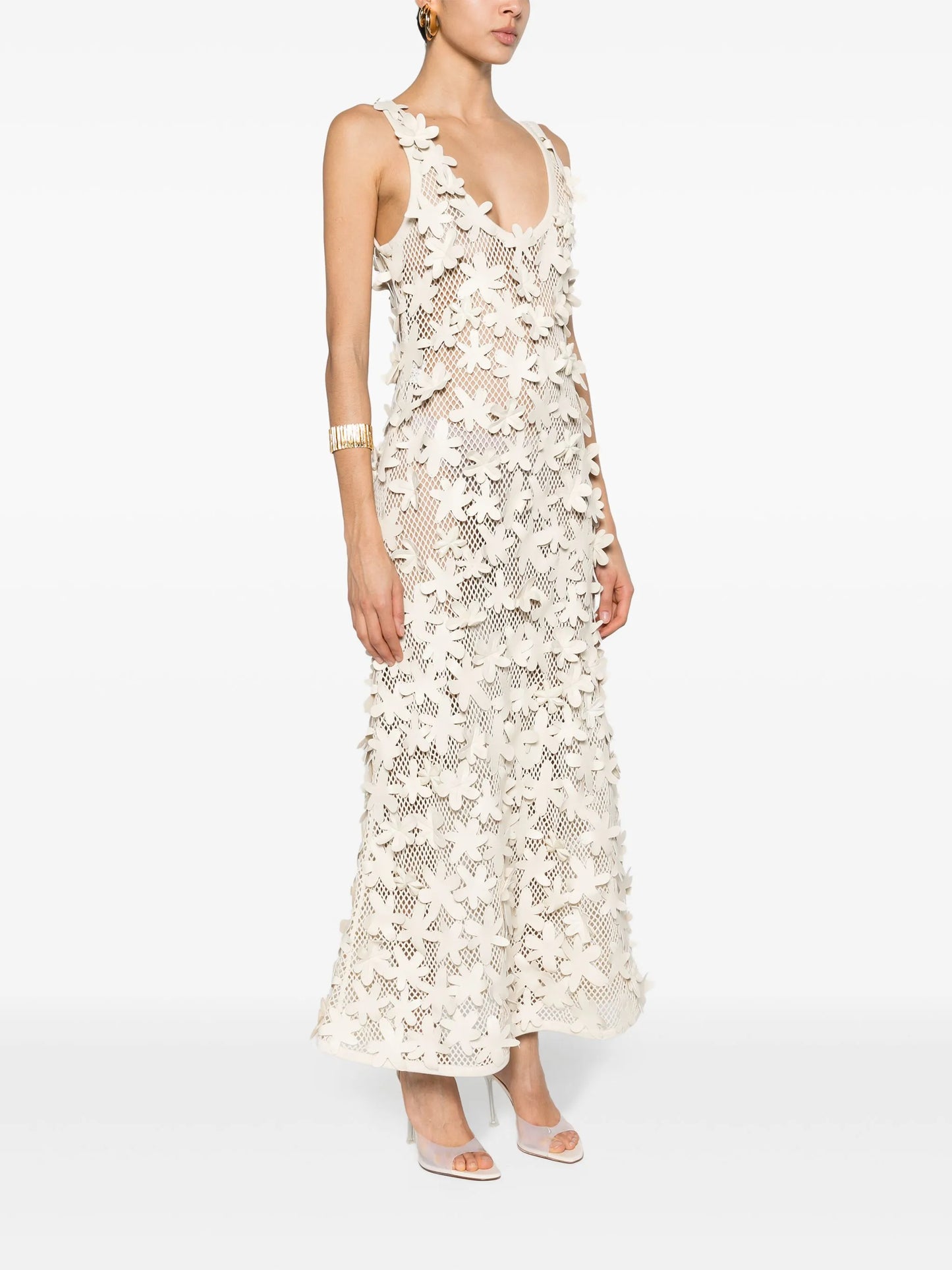 floral-appliqués open-knit dress