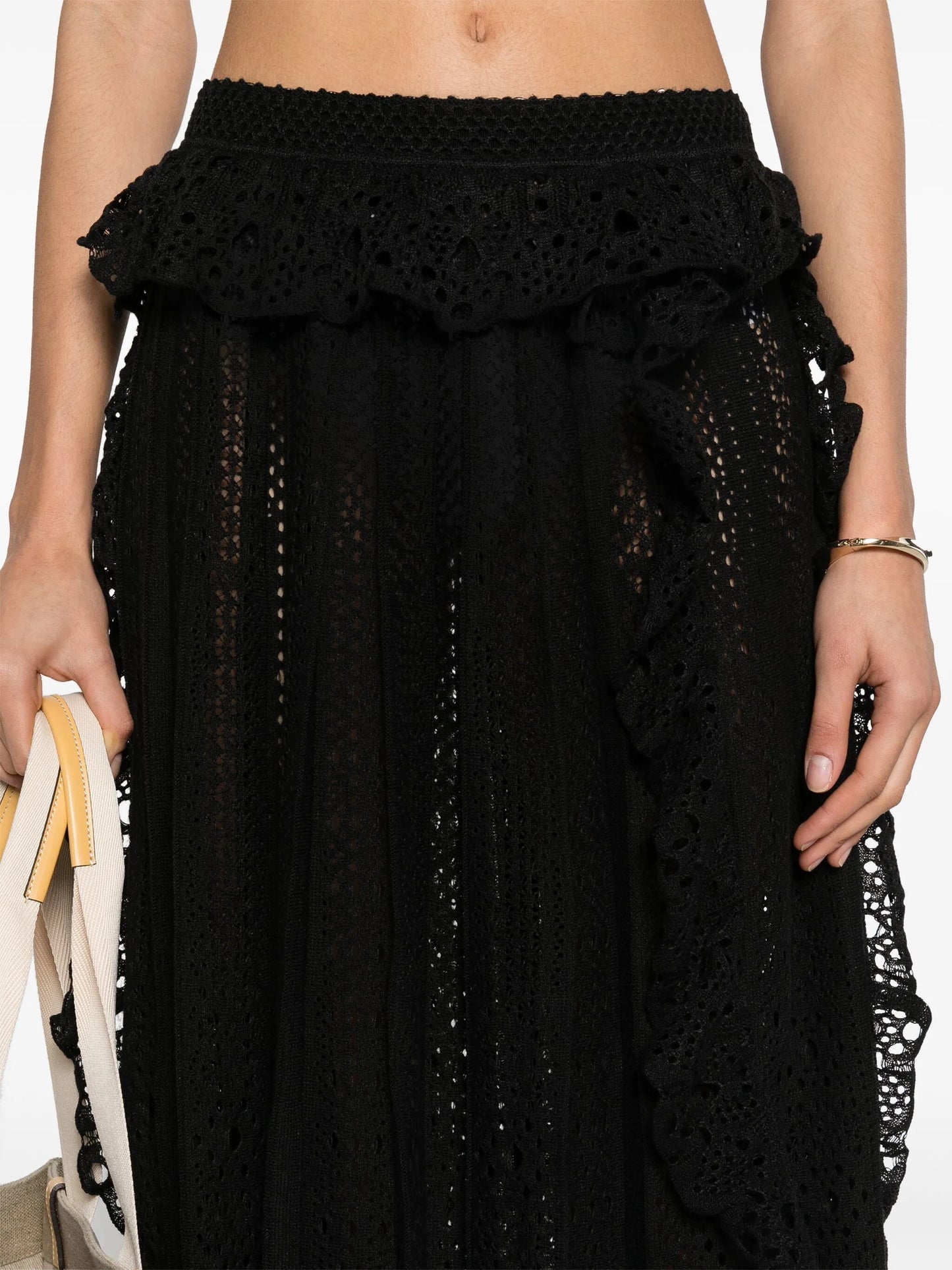 open-knit plissé maxi skirt