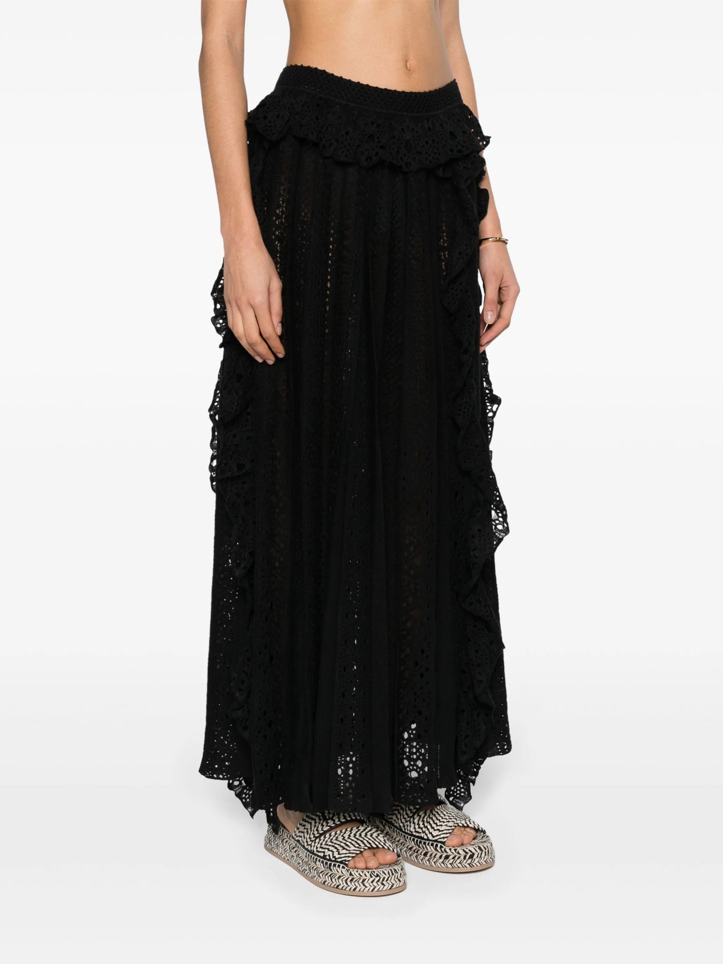 open-knit plissé maxi skirt