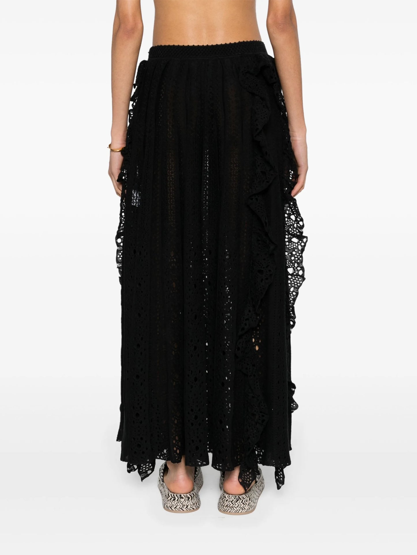 open-knit plissé maxi skirt