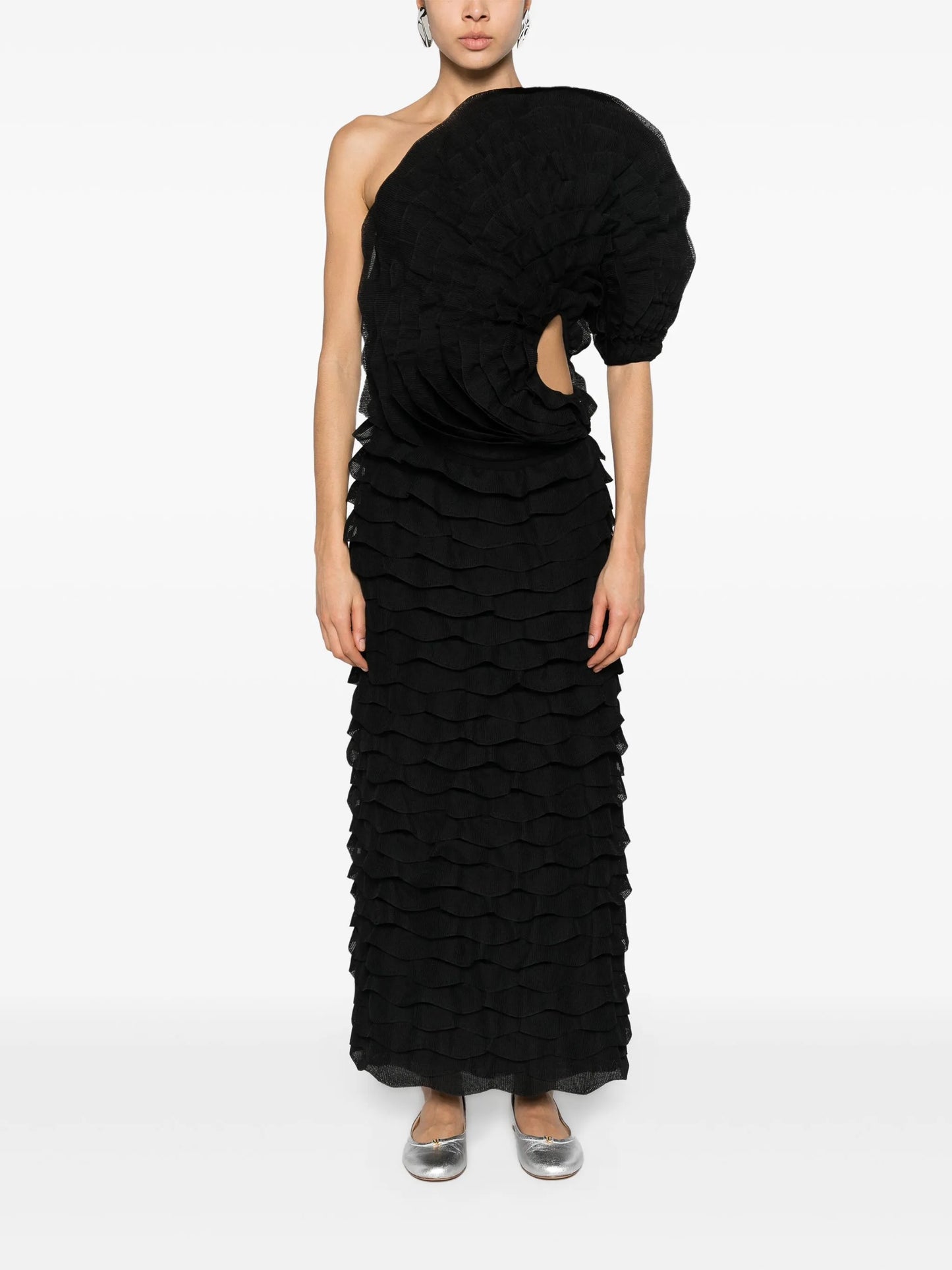 ruffled asymmetric maxi dress