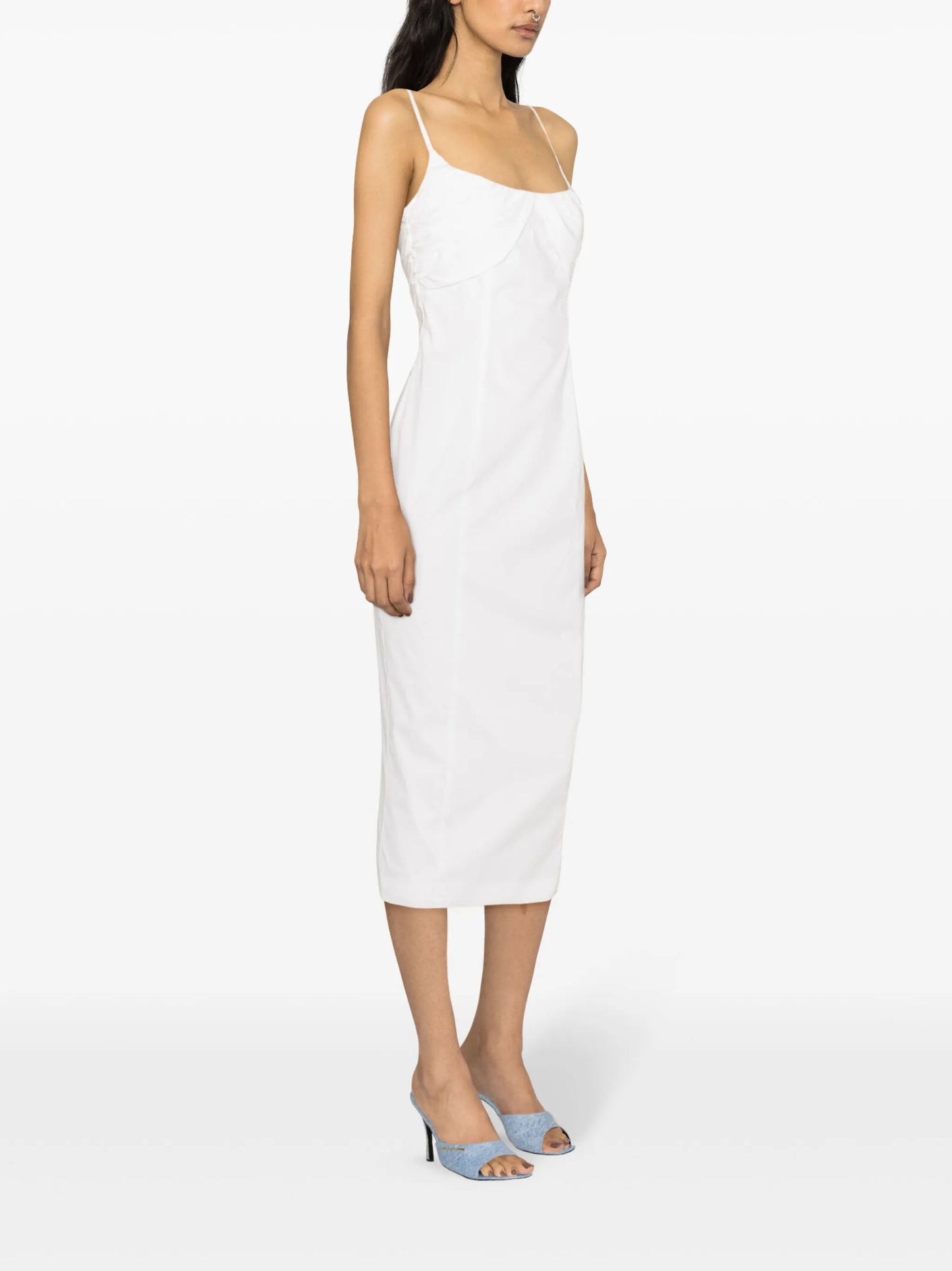 shirred-panel poplin midi dress