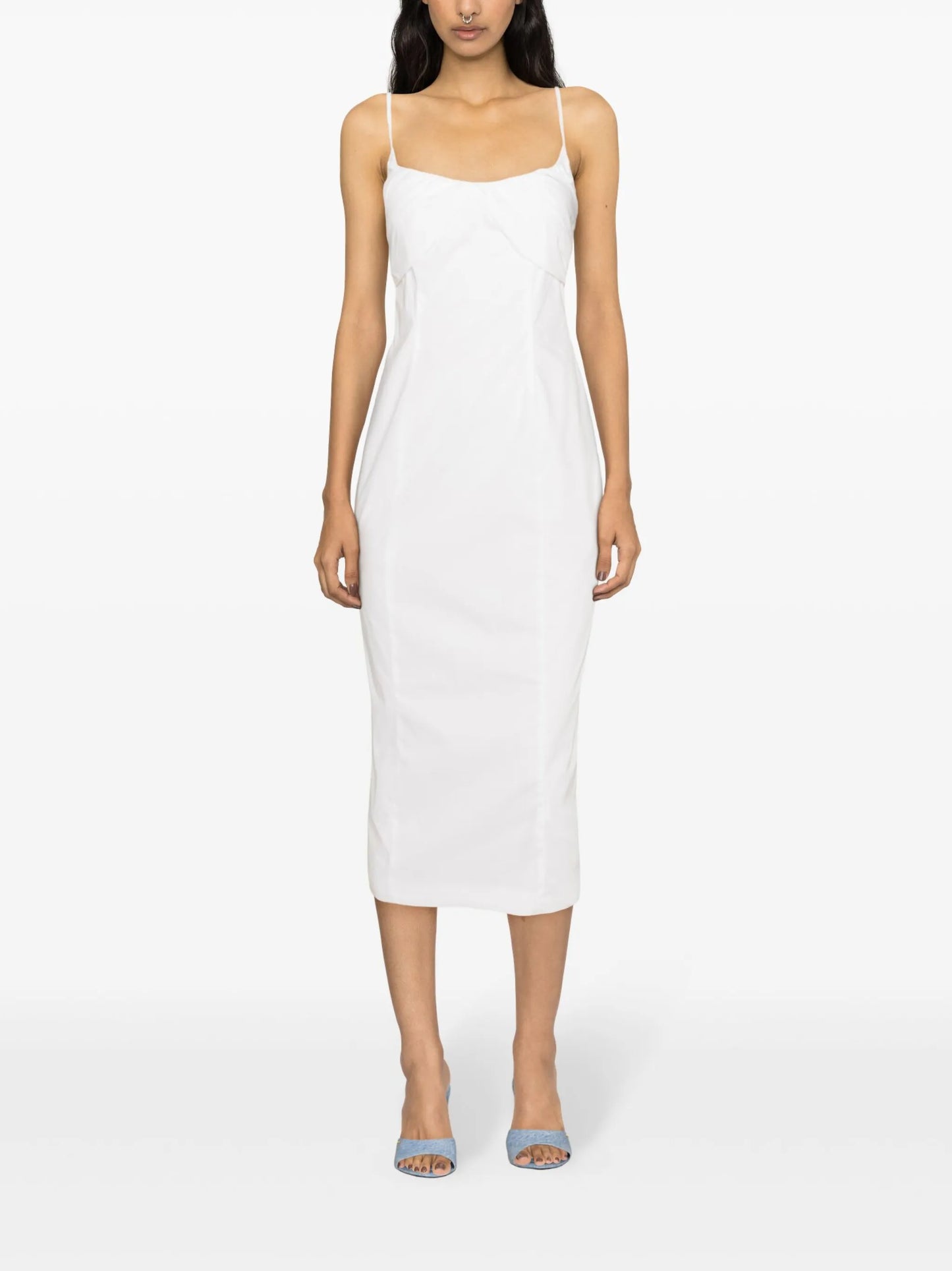 shirred-panel poplin midi dress