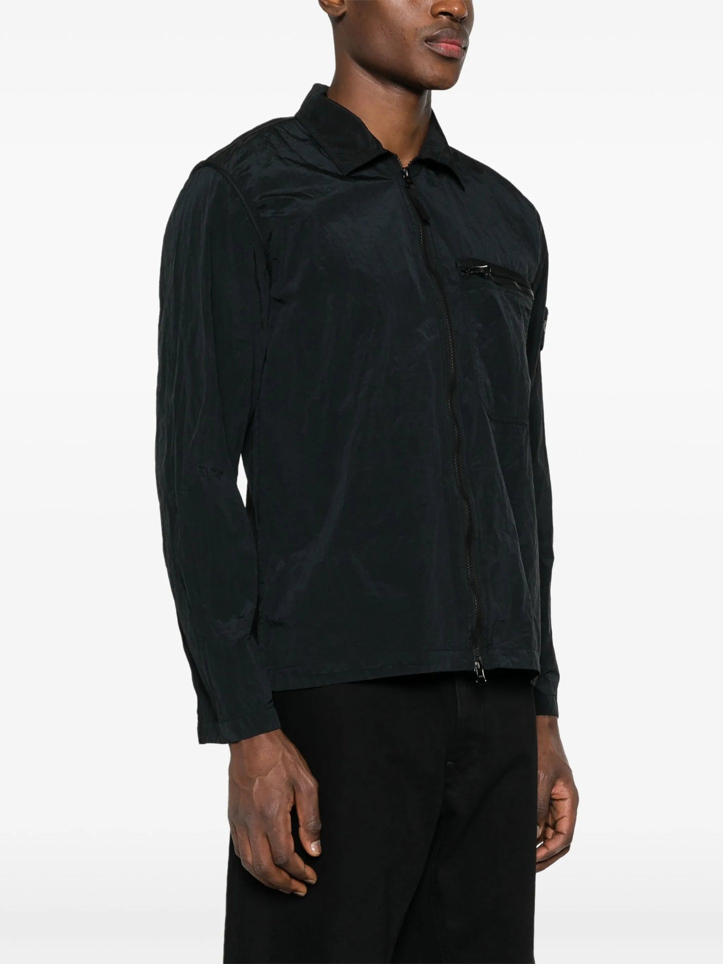 zip-up taffeta overshirt