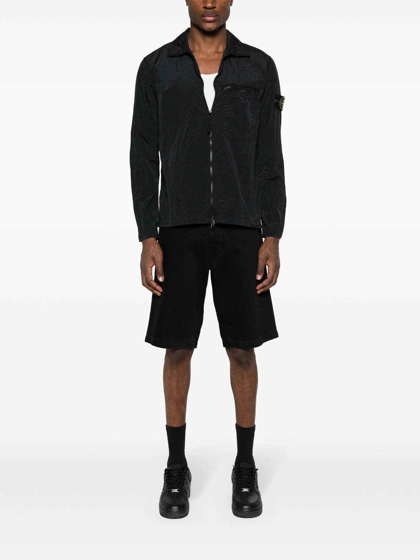 zip-up taffeta overshirt