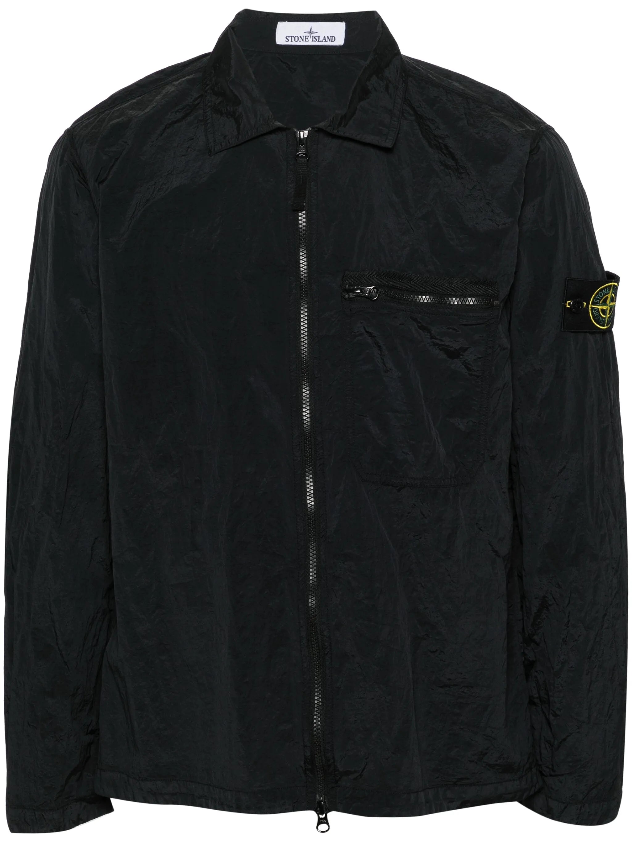 zip-up taffeta overshirt