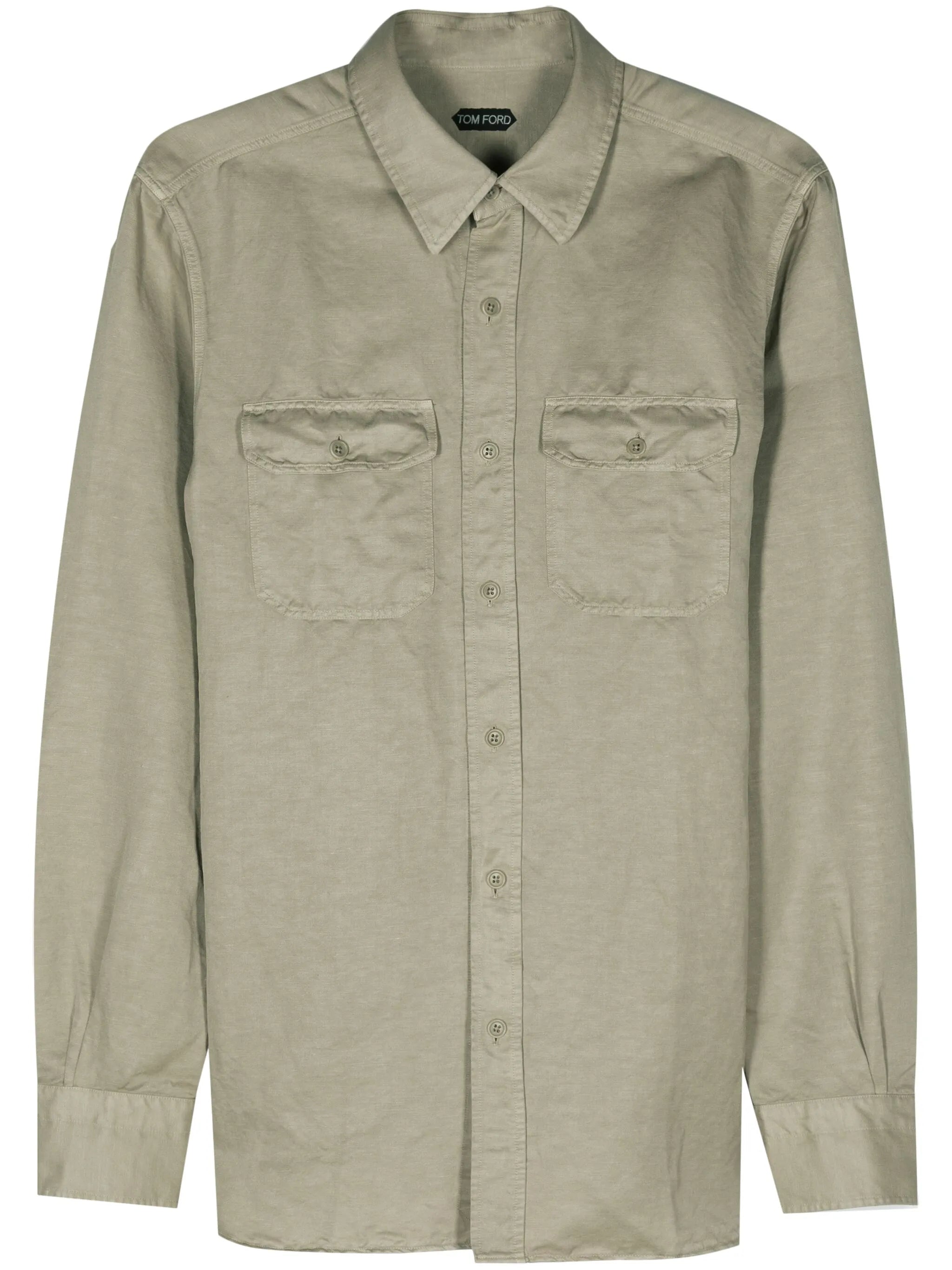 long-sleeve linen blend shirt