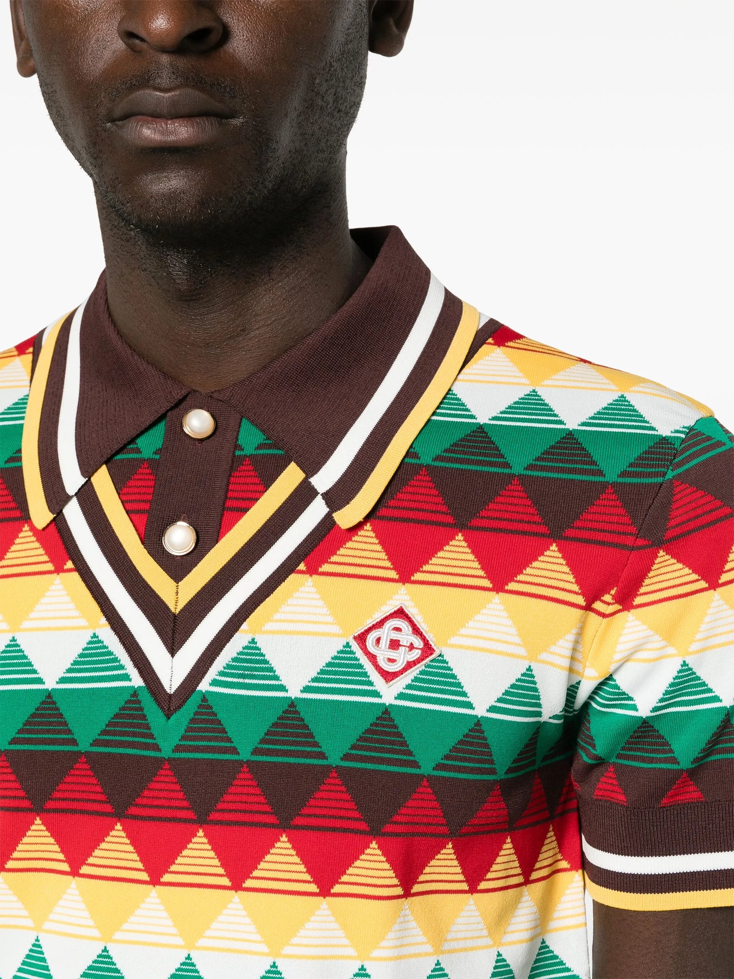 geometric-pattern polo shirt