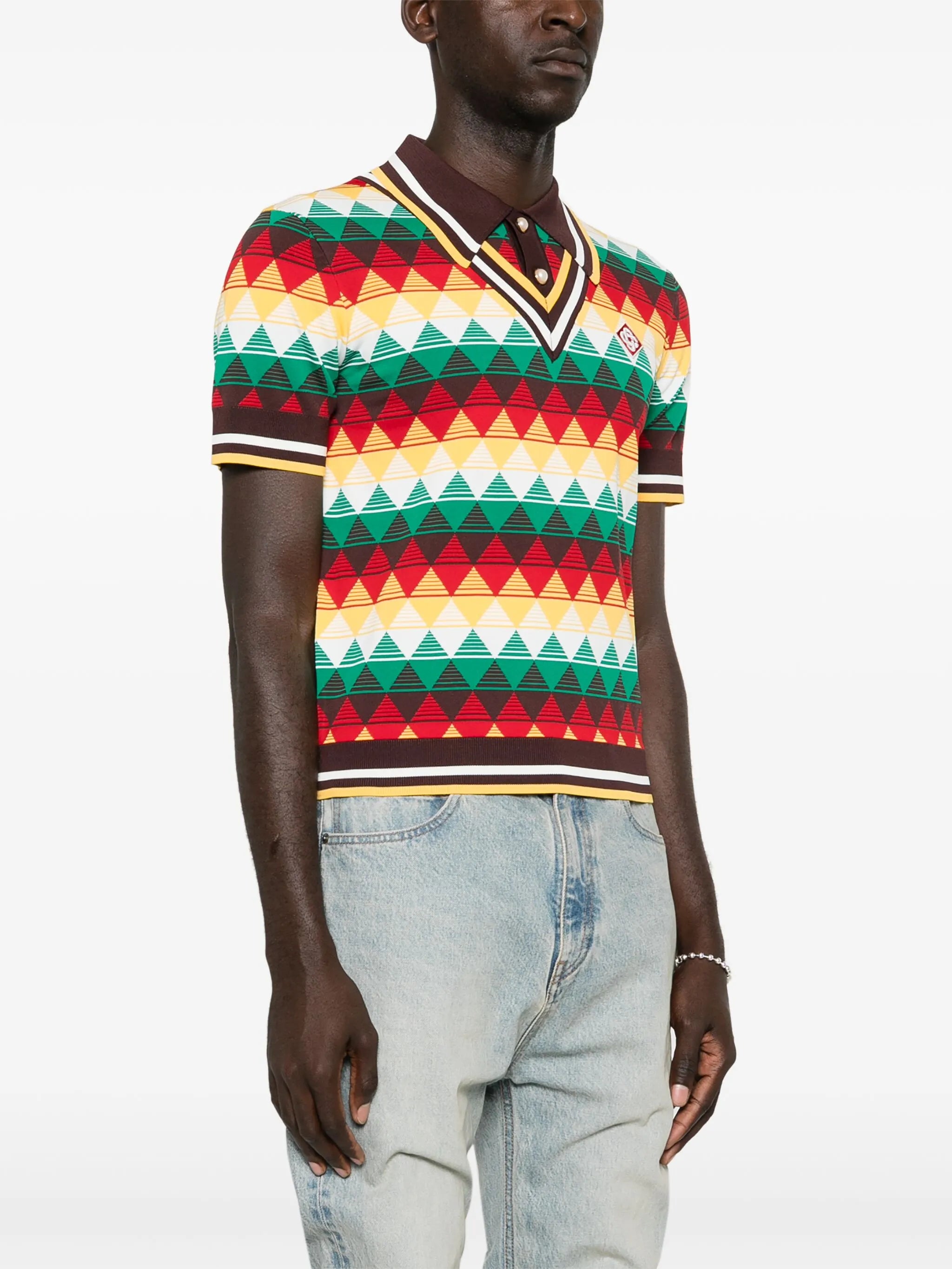 geometric-pattern polo shirt
