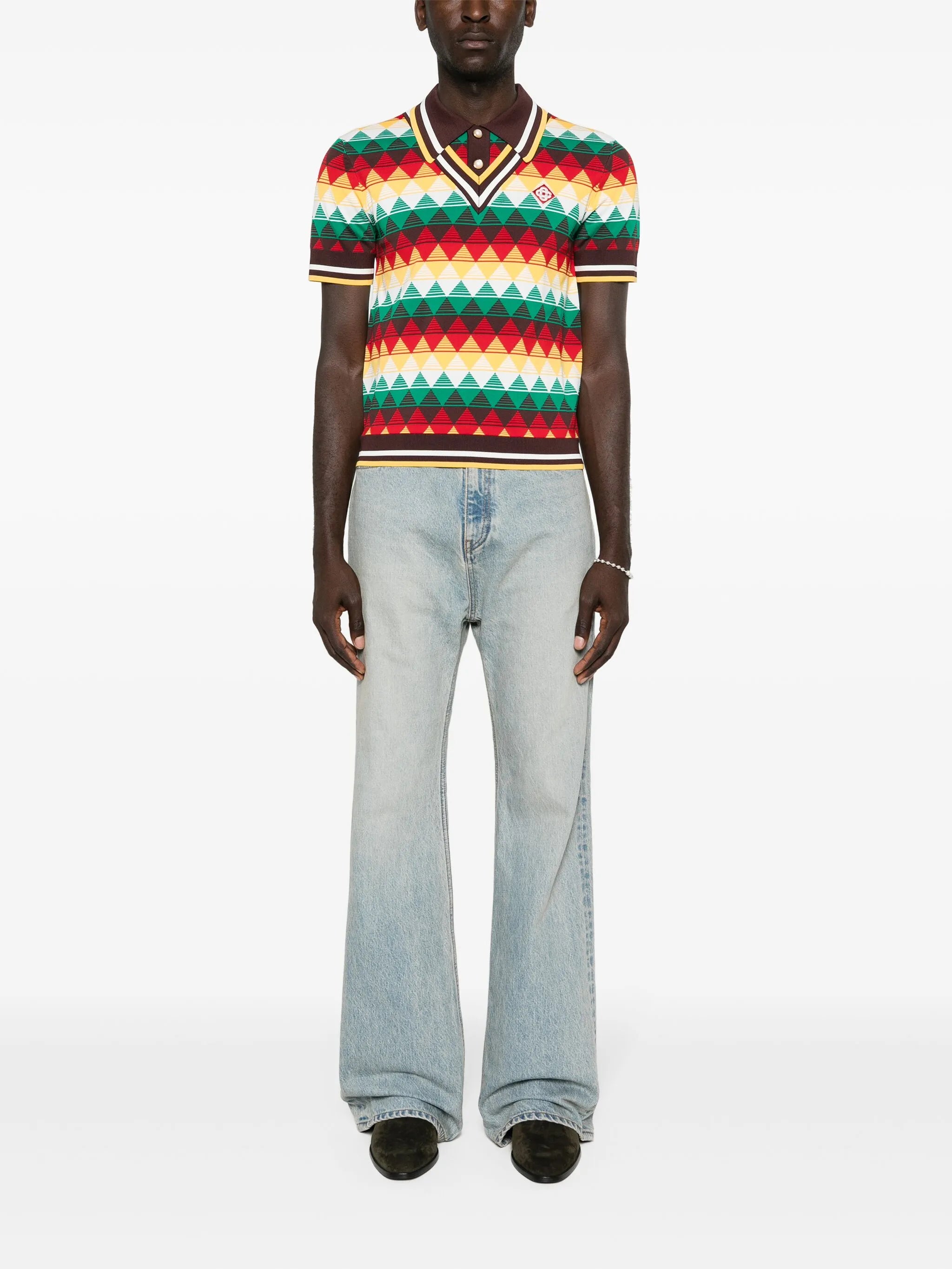 geometric-pattern polo shirt