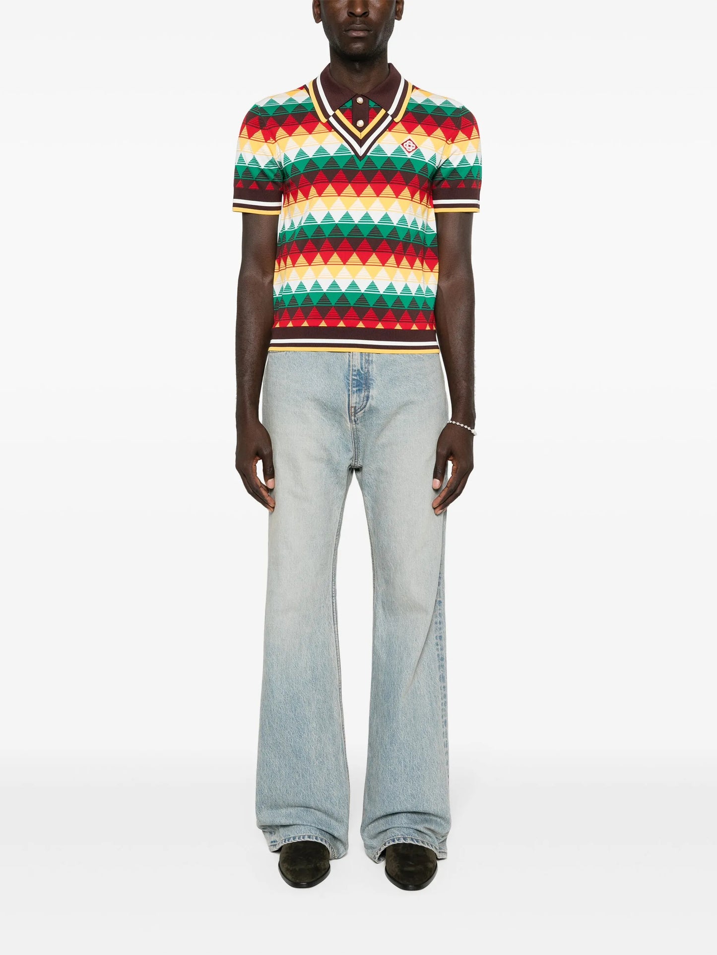 geometric-pattern polo shirt