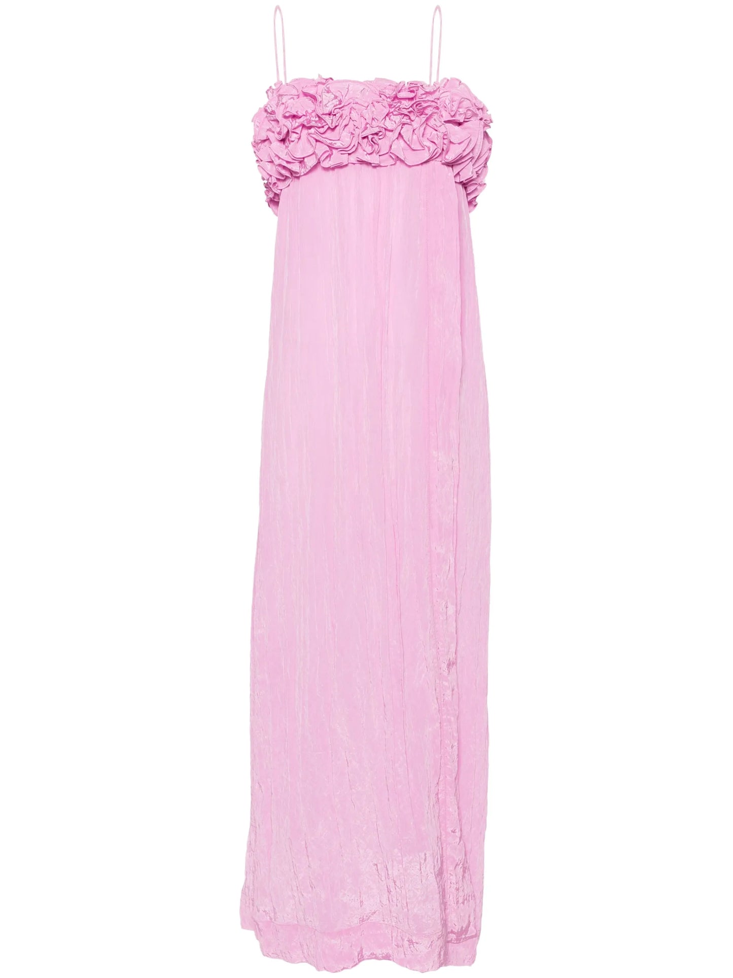 floral-appliqué crinkled maxi dress