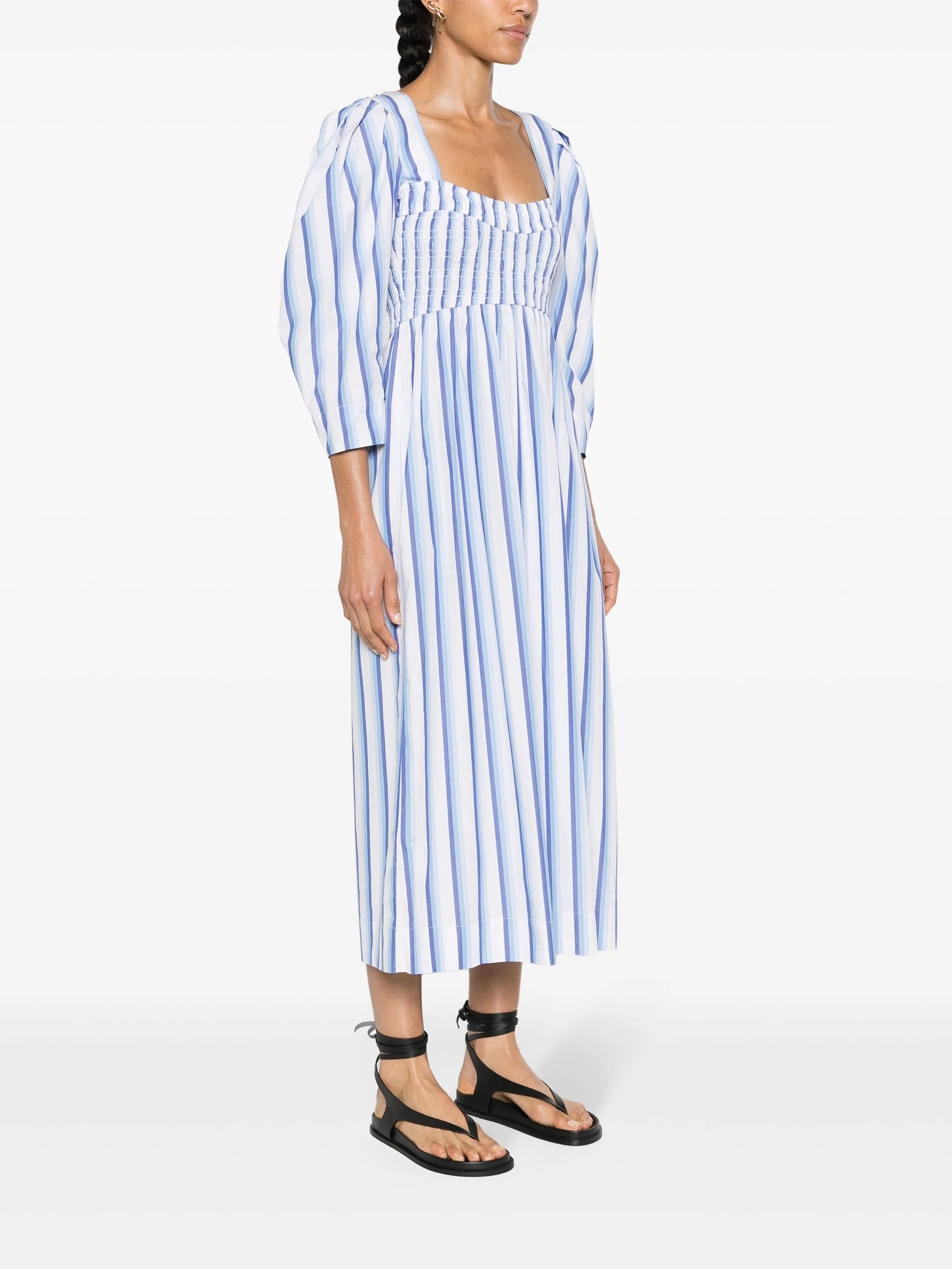 striped poplin midi dress
