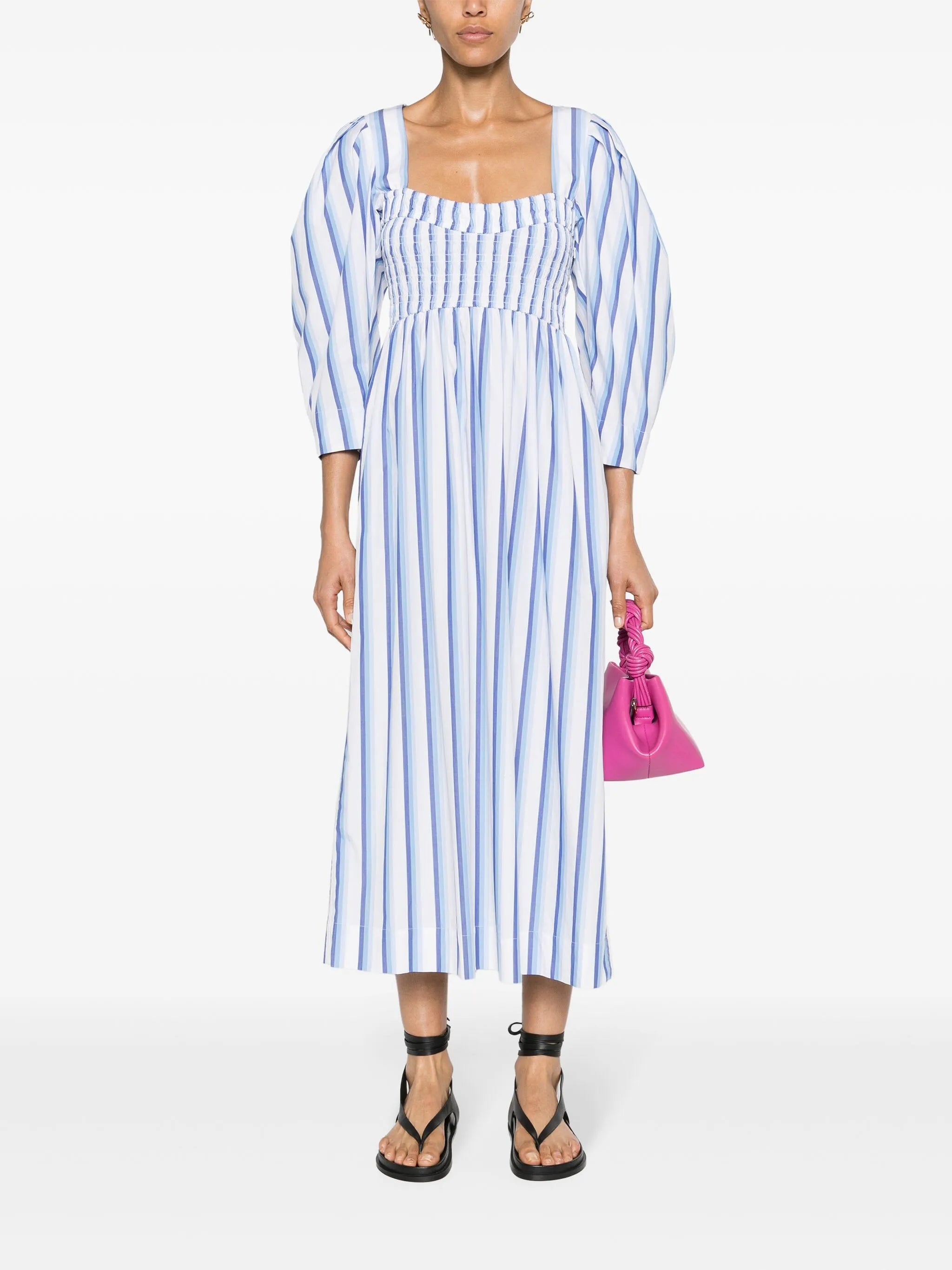striped poplin midi dress