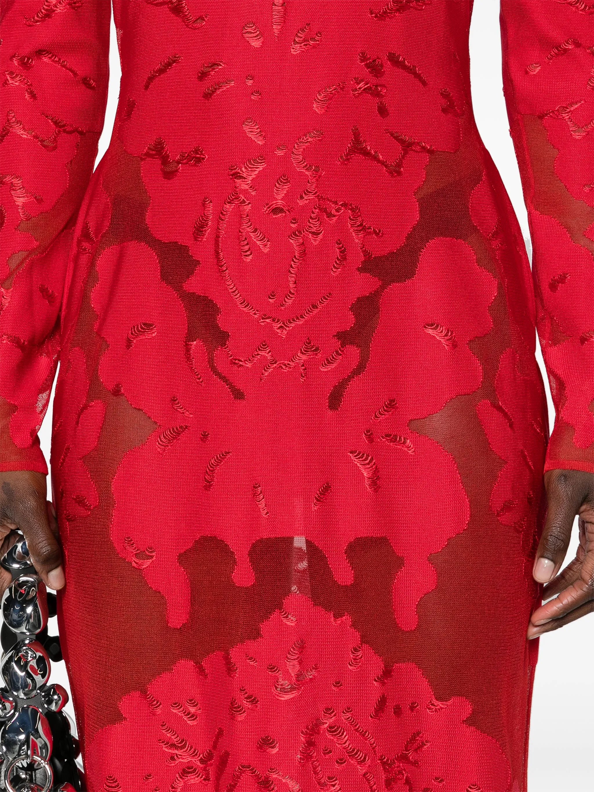 floral-appliqué silk maxi dress