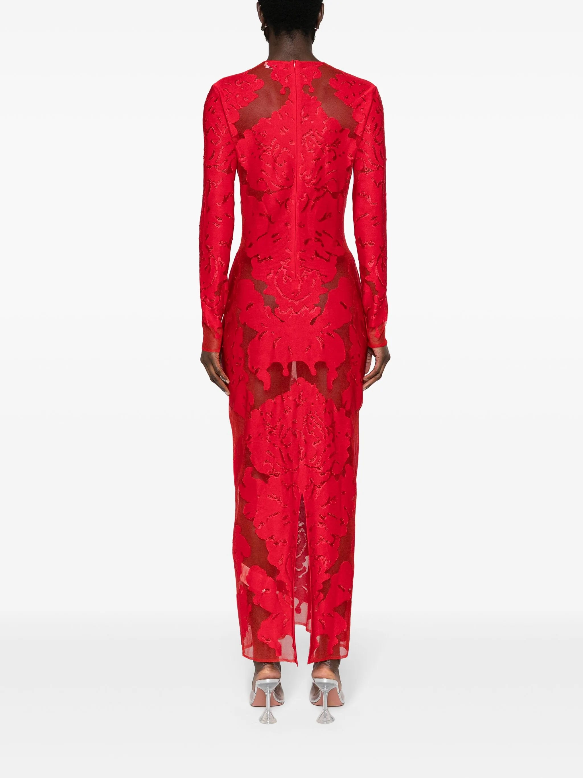 floral-appliqué silk maxi dress
