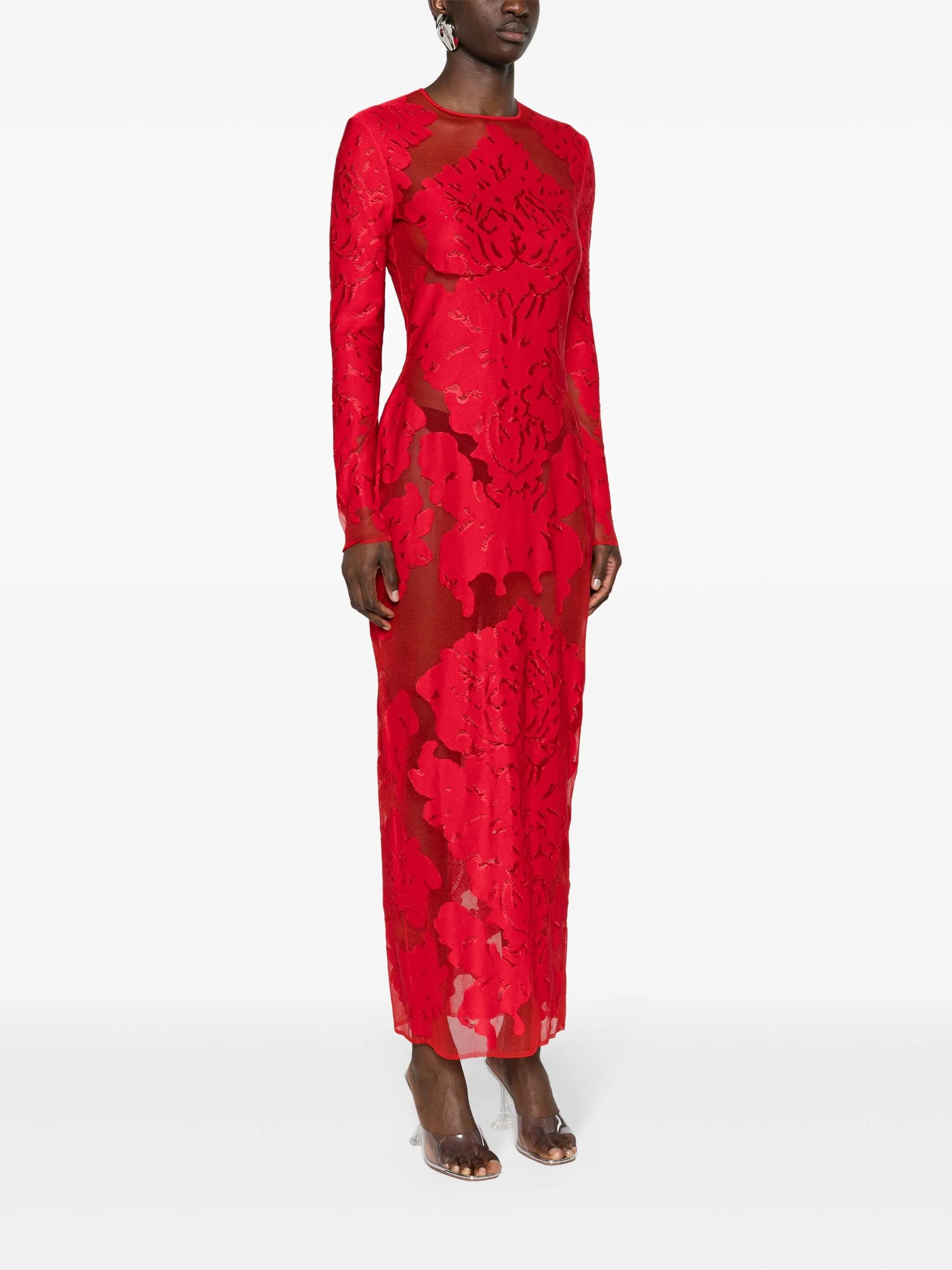 floral-appliqué silk maxi dress