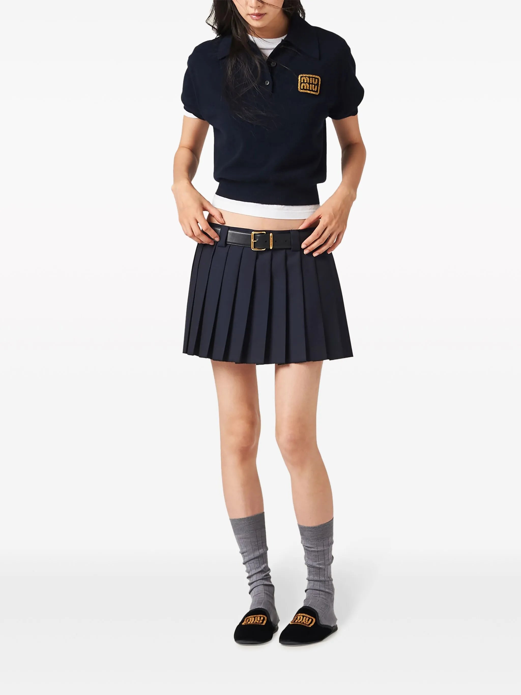 pleated wool miniskirt