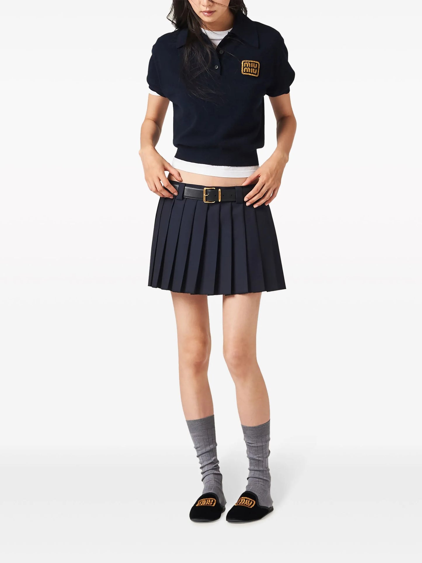 pleated wool miniskirt