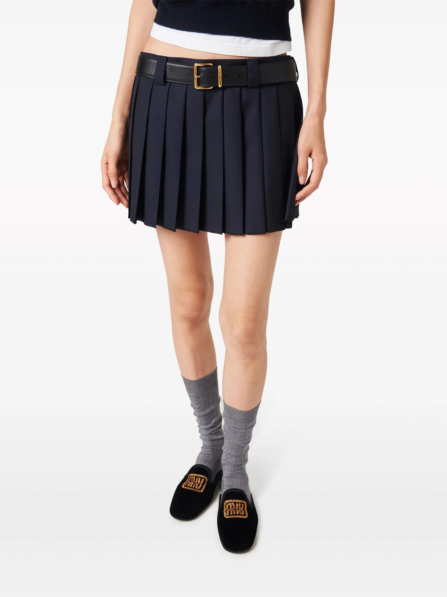 pleated wool miniskirt