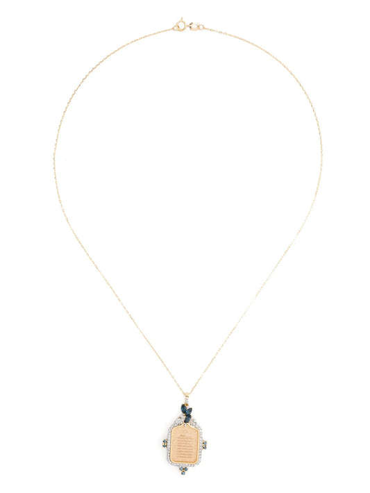 18kt yellow gold Ayut Al Kursi diamond and sapphire necklace