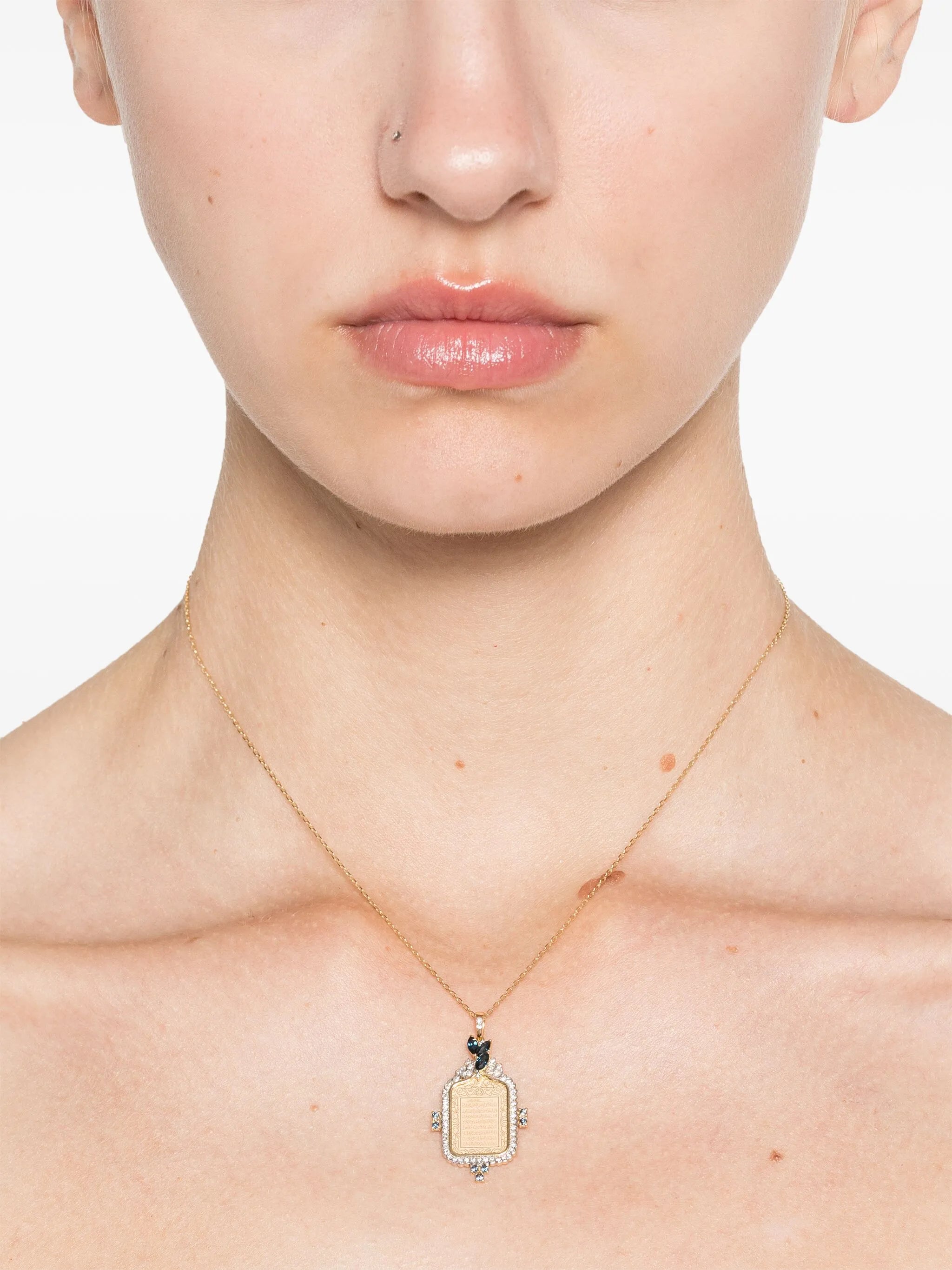 18kt yellow gold Ayut Al Kursi diamond and sapphire necklace