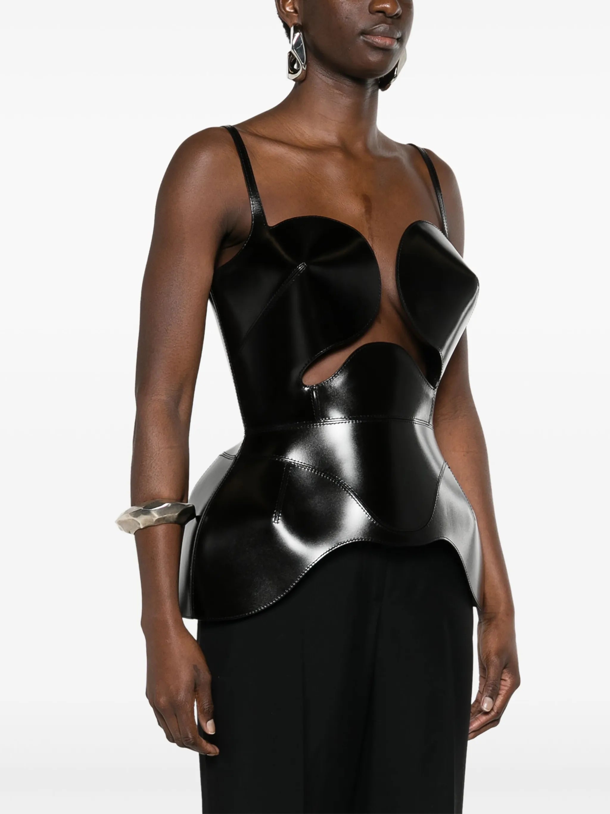 peplum leather corset top