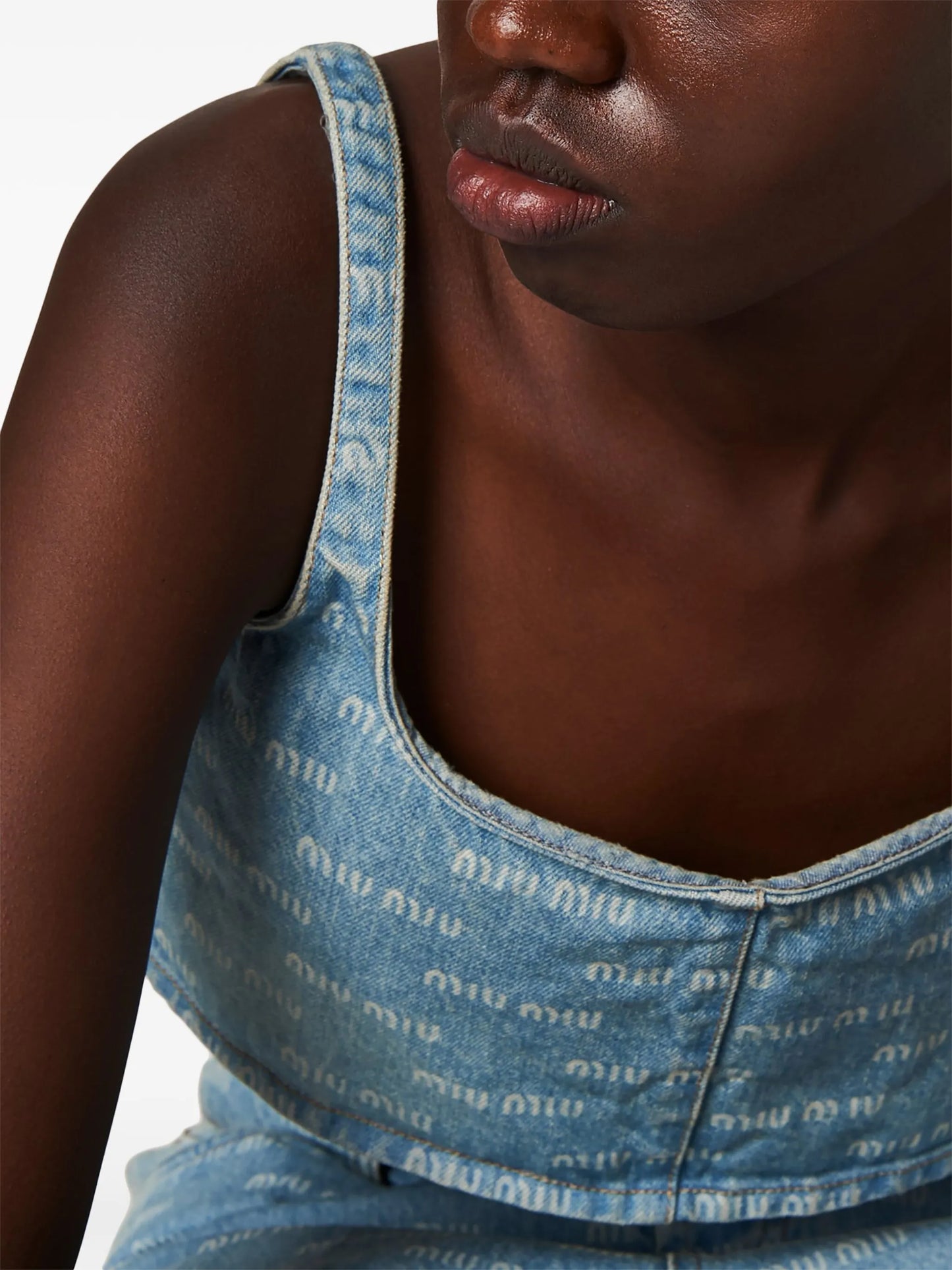 logo-print denim crop top