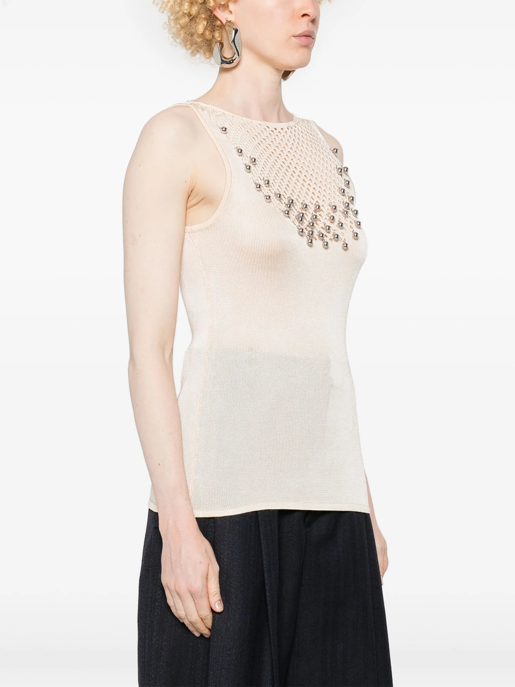 bead-embellished knitted top