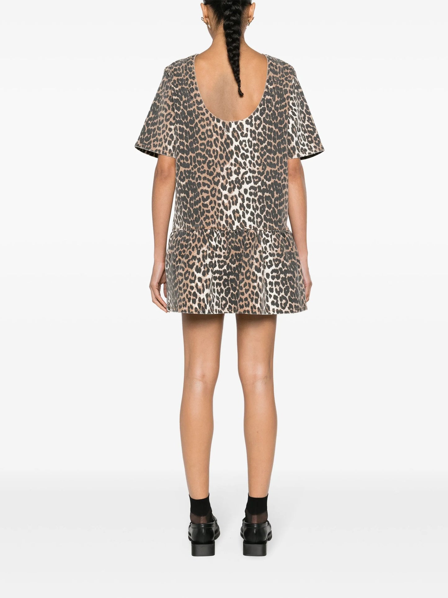leopard-print denim minidress