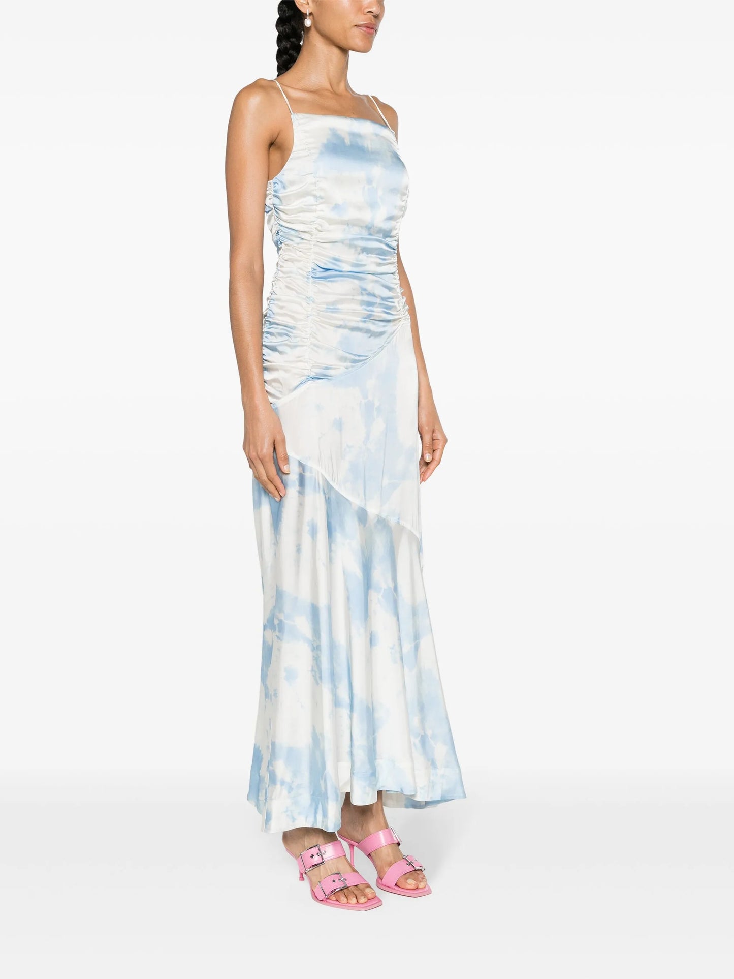 cloud-print satin maxi dress