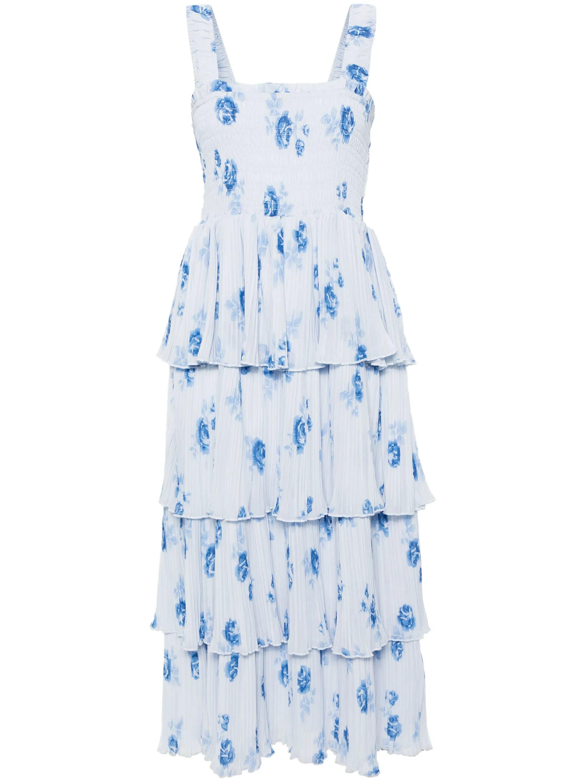 floral-print plissé midi dress