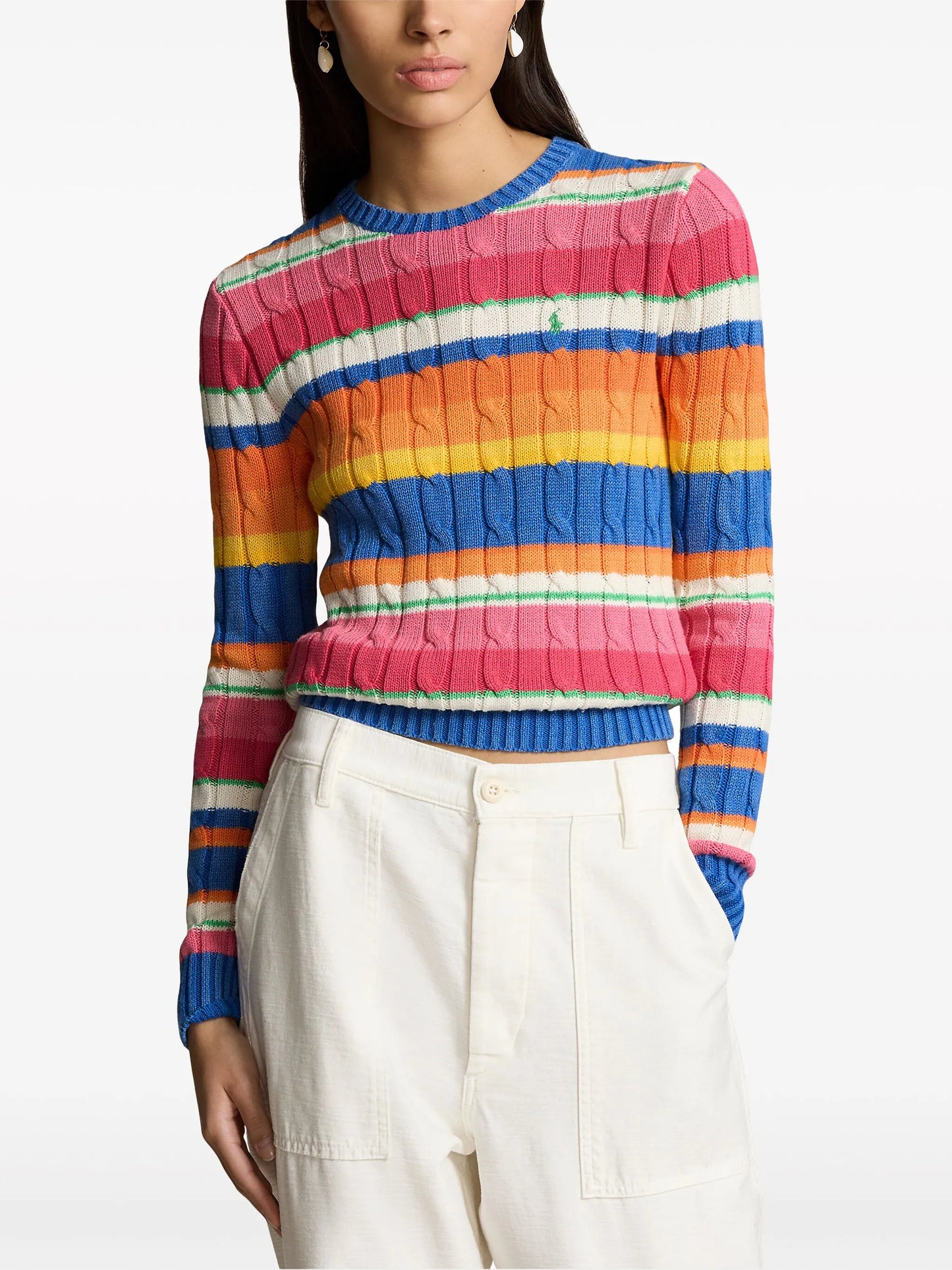striped cable-knit jumper